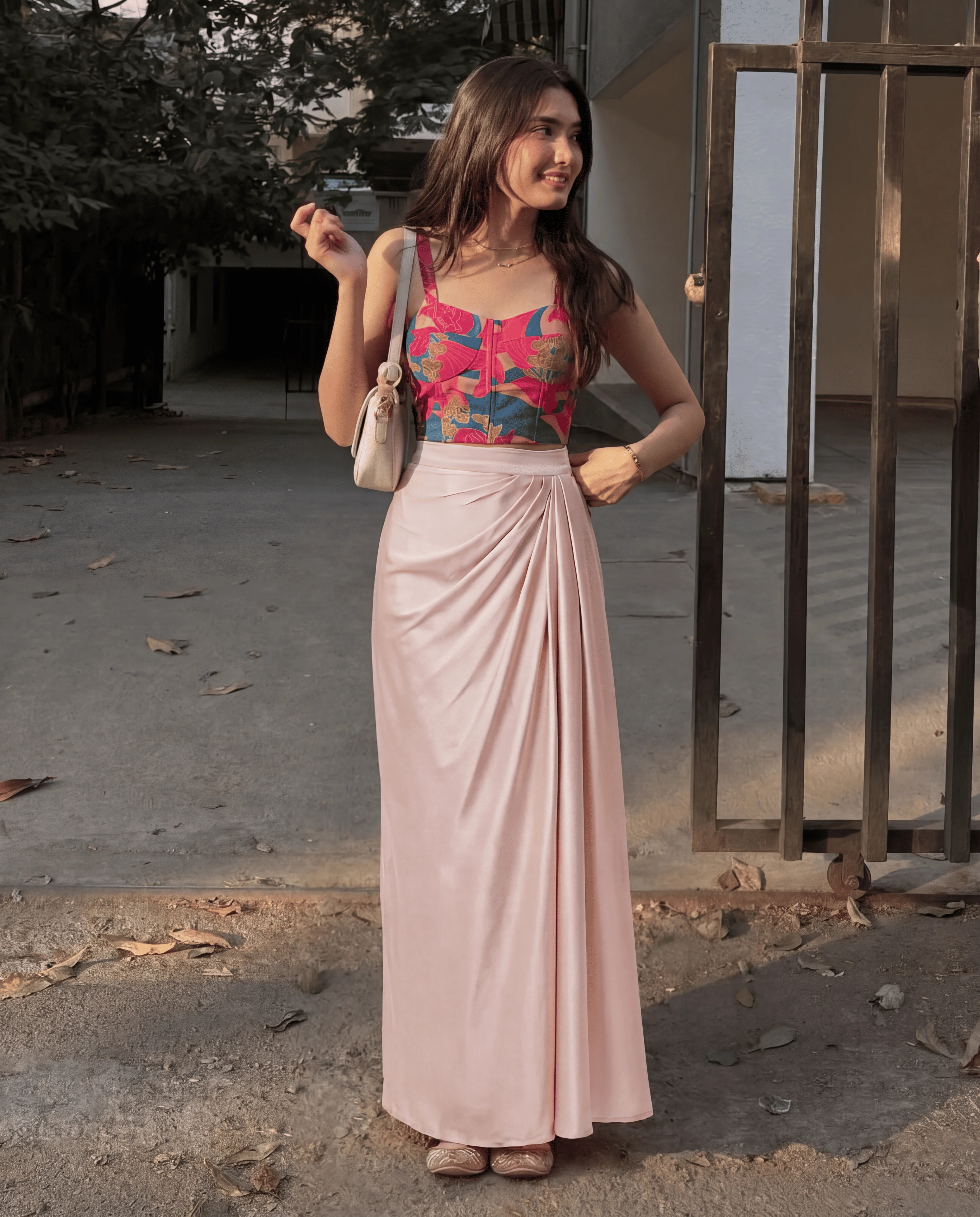 Abstract Bustier Top and Pleated Skirt Coord Set