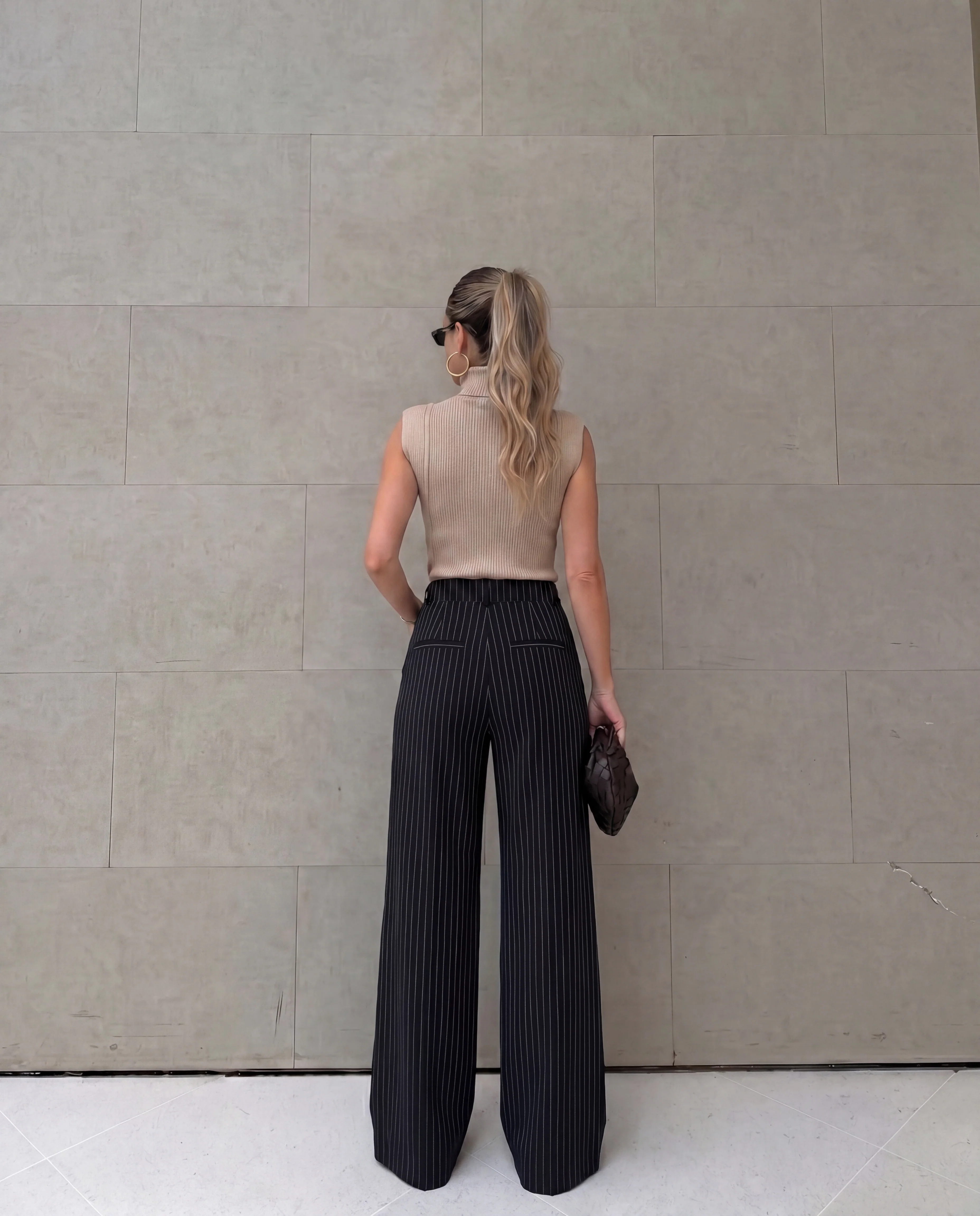 Asymmetric Wrap Pinstripe Wide-Leg Trousers - Image 3