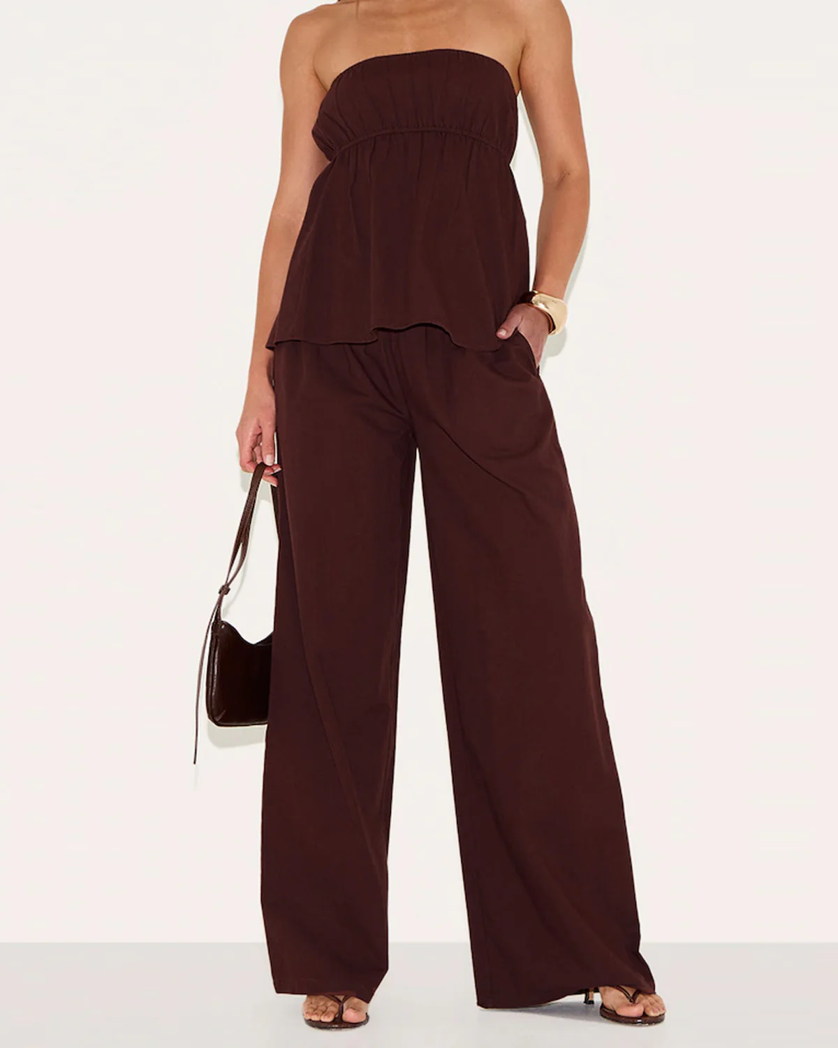 Brown Bandeau Top And Pants Co Ord Set - Image 2