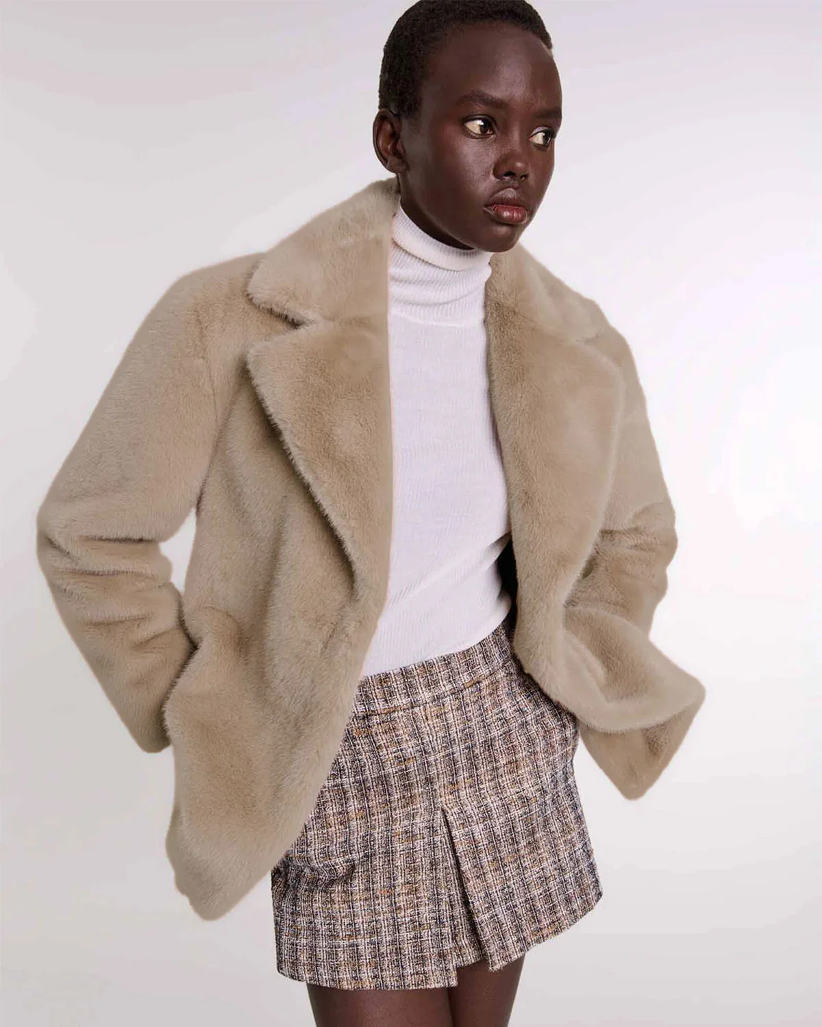 Beige Belted Fur Jacket - Image 3