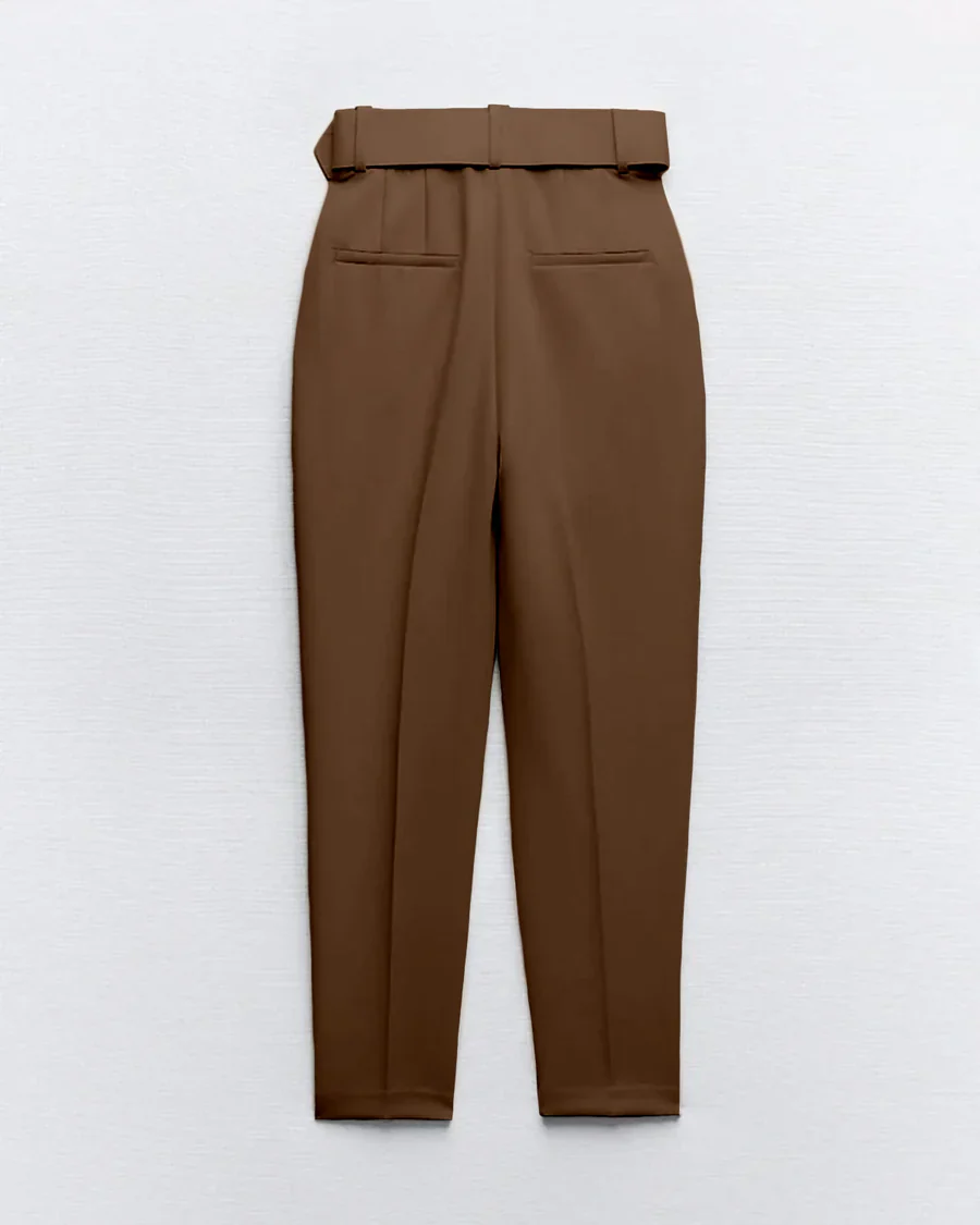 Belted Tapered Pants With Belt - Brown - Image 4