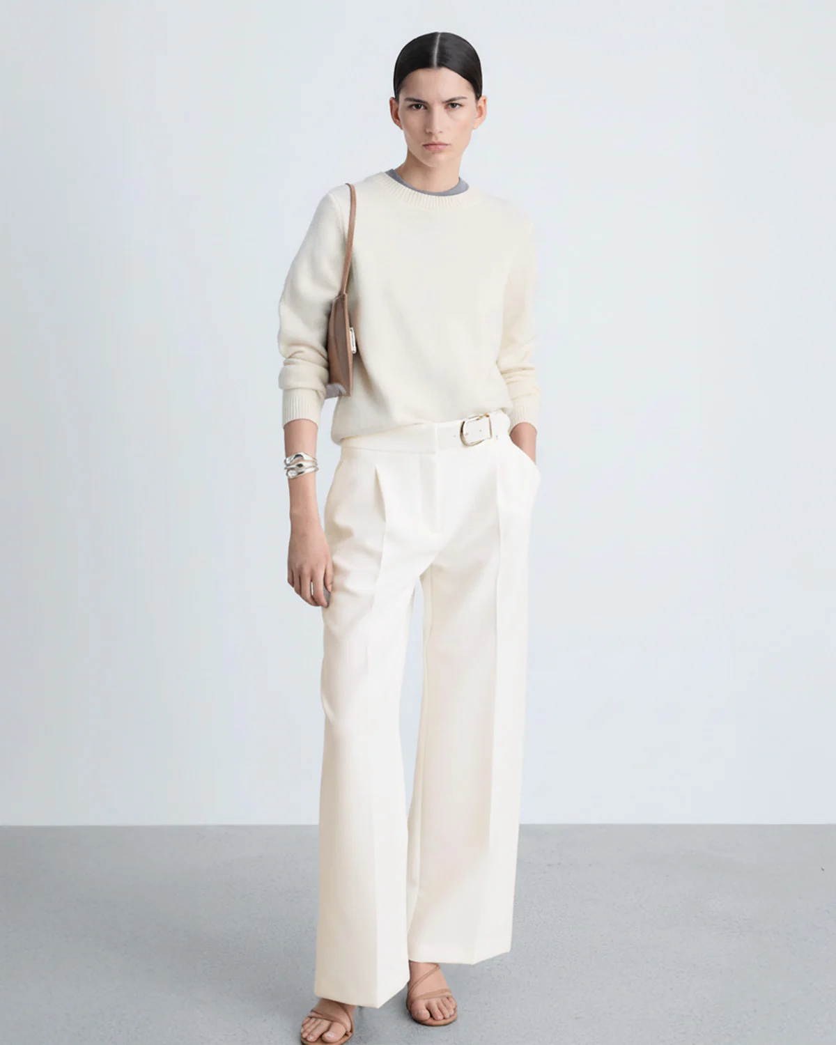 Belted White Straight Fit Trouser - Image 3