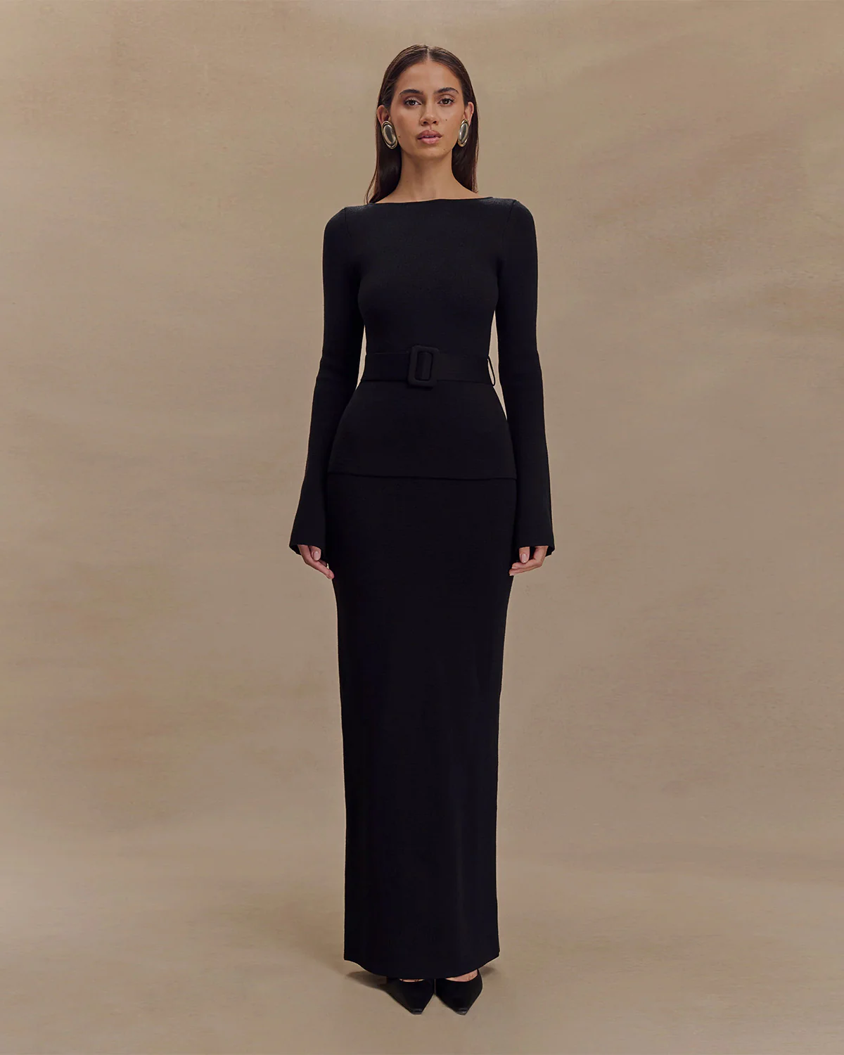 Black Belted Top and Pencil Skirt Co Ord Set