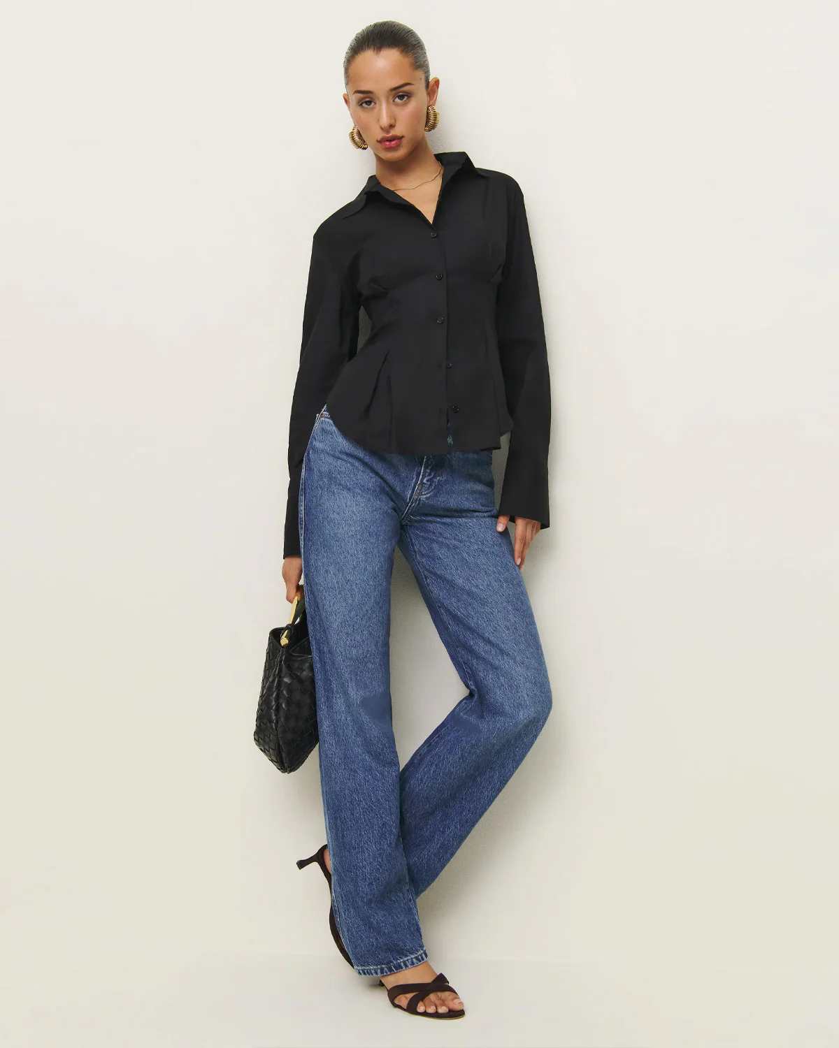 Black Buttoned Flared Hem Shirt - Image 4