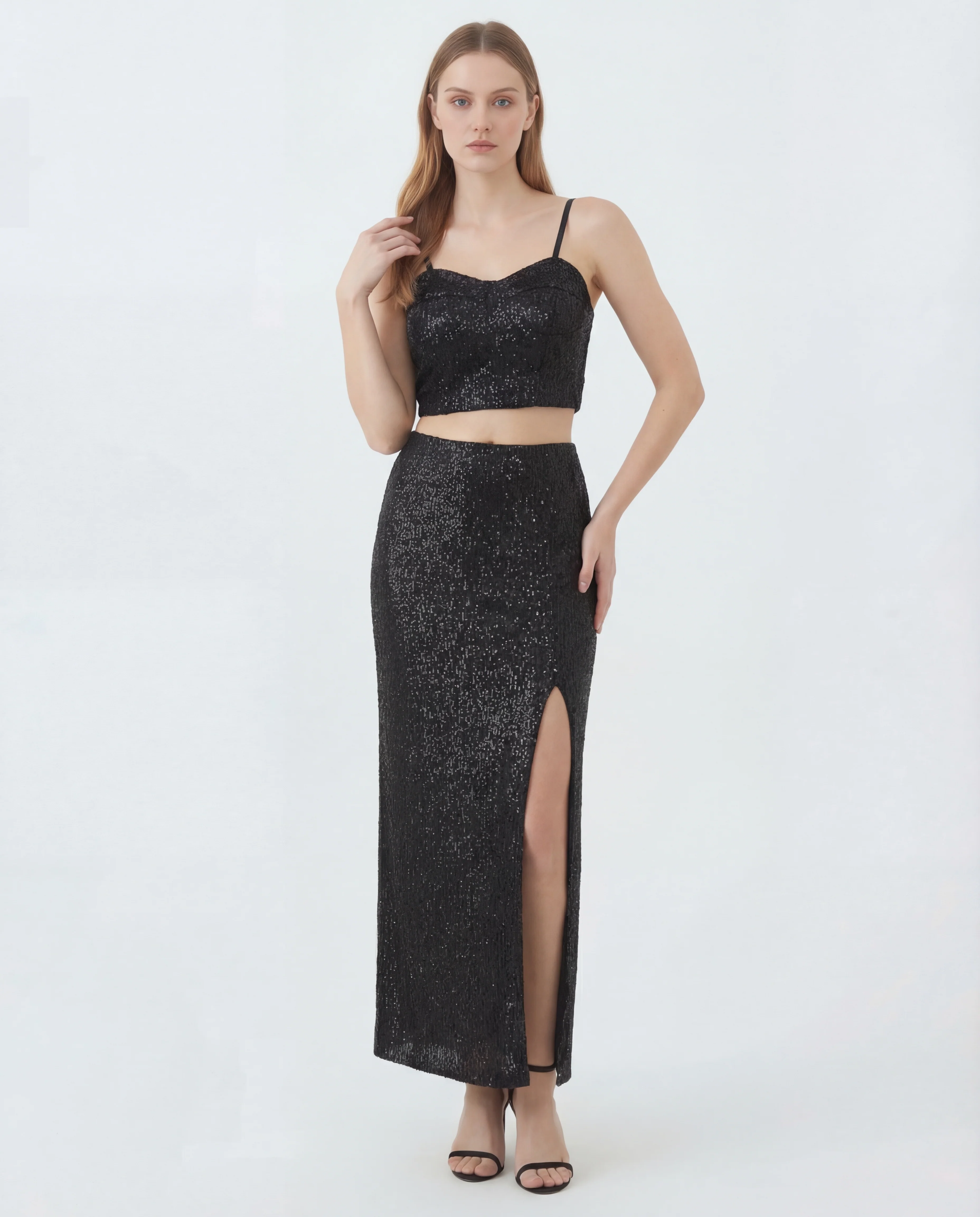 Black Sequin Top and Skirt Coord Set - Image 2