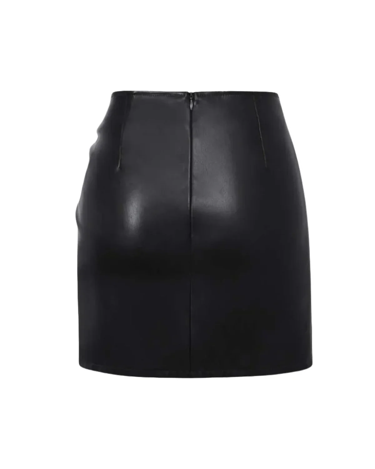 Black Side Gathered Leather Skirt - Image 3