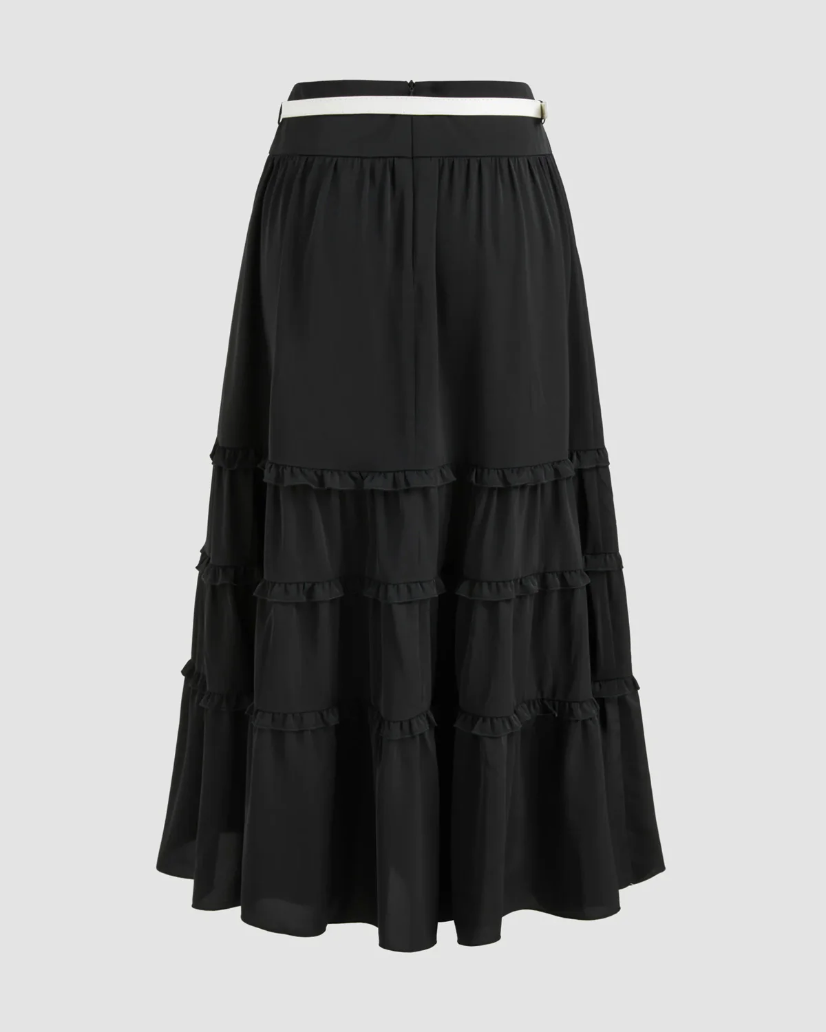 Black Tiered Maxi Skirt with White Belt - Image 6