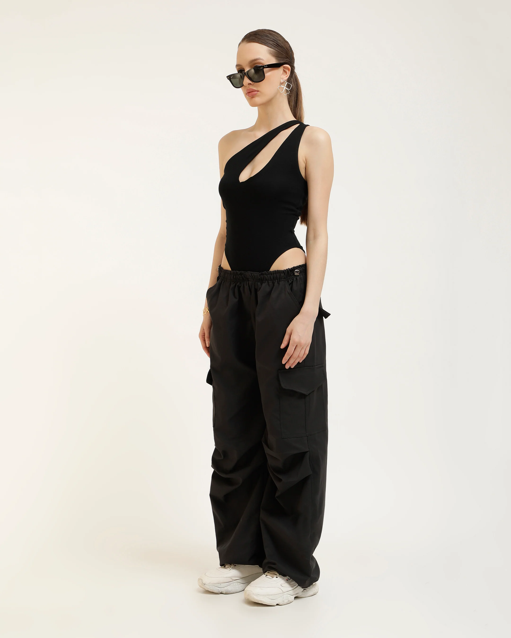 Black Cut Out Solid Bodysuit - Image 3