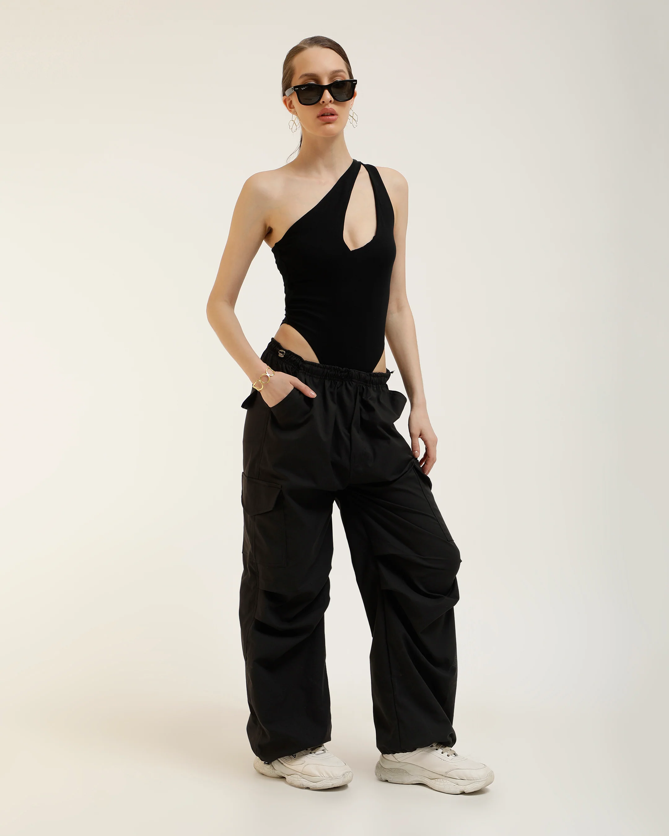 Black Cut Out Solid Bodysuit - Image 4
