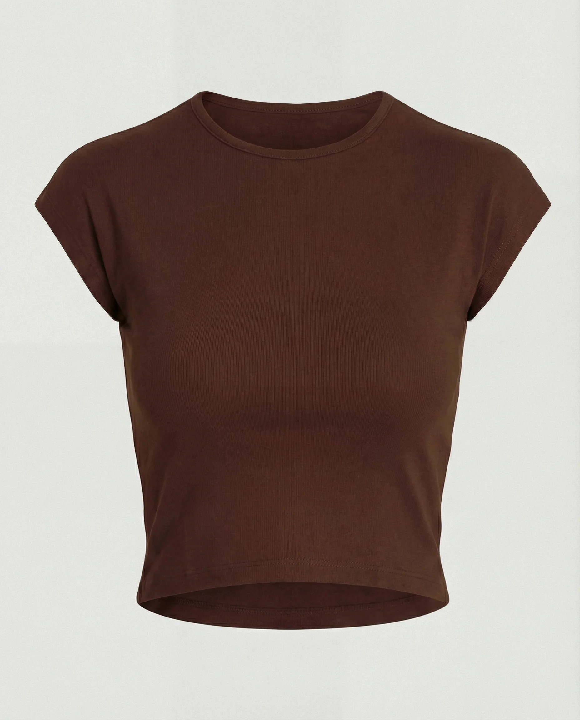 Brown Ribbed Fitted Top - Image 4
