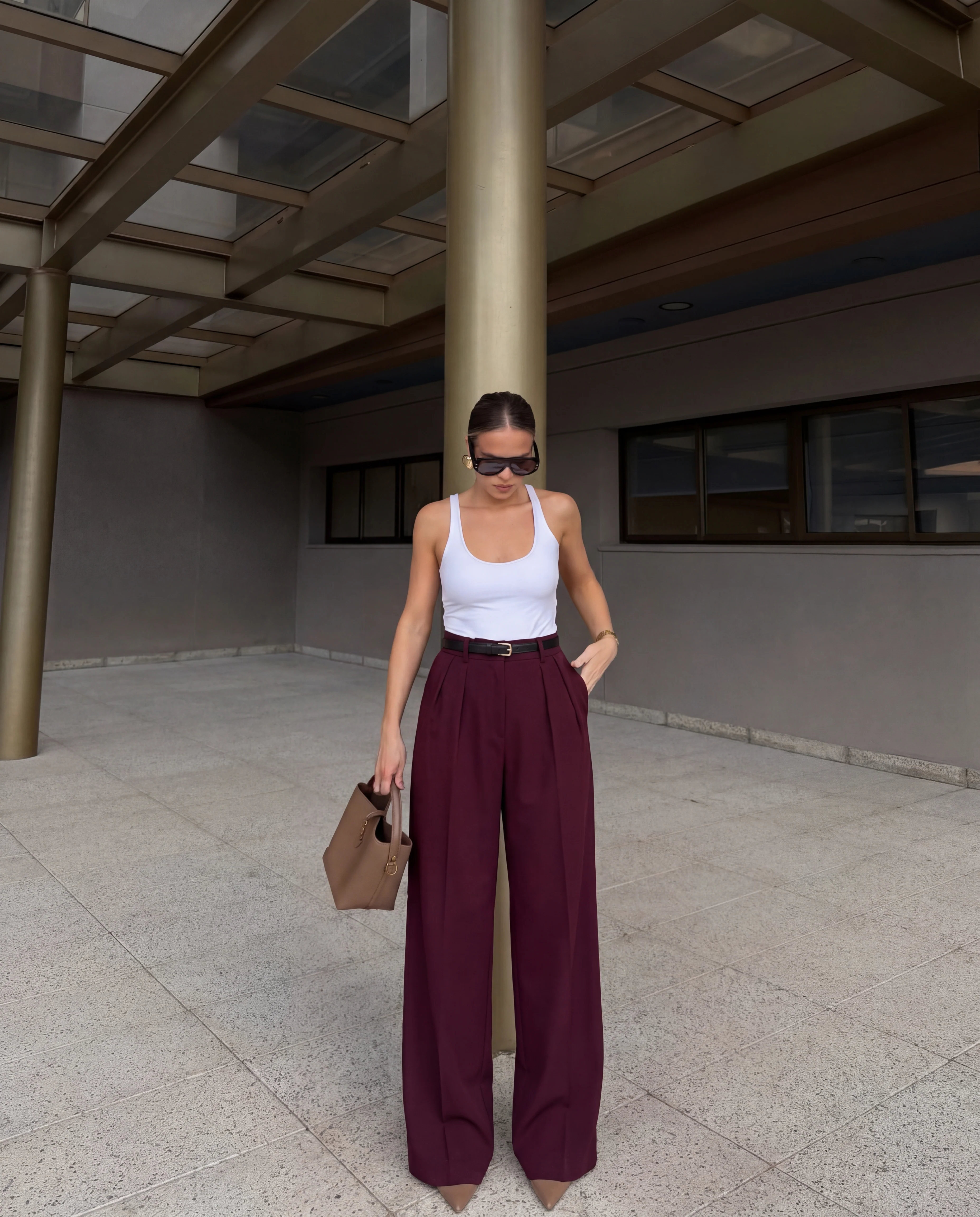 Maroon High-Rise Wide-Leg Pants - Image 2