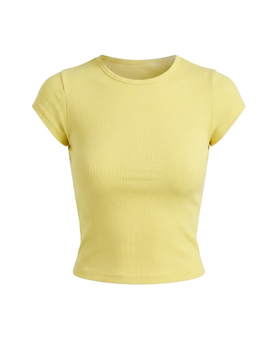 Butter Yellow Ribbed Cotton Crop Top - Image 3