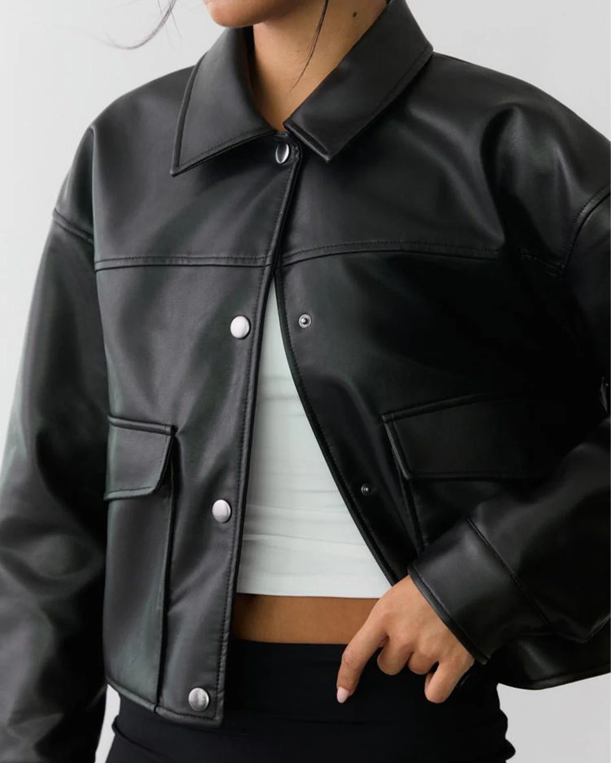 Button Down Faux Leather Jacket - Image 4