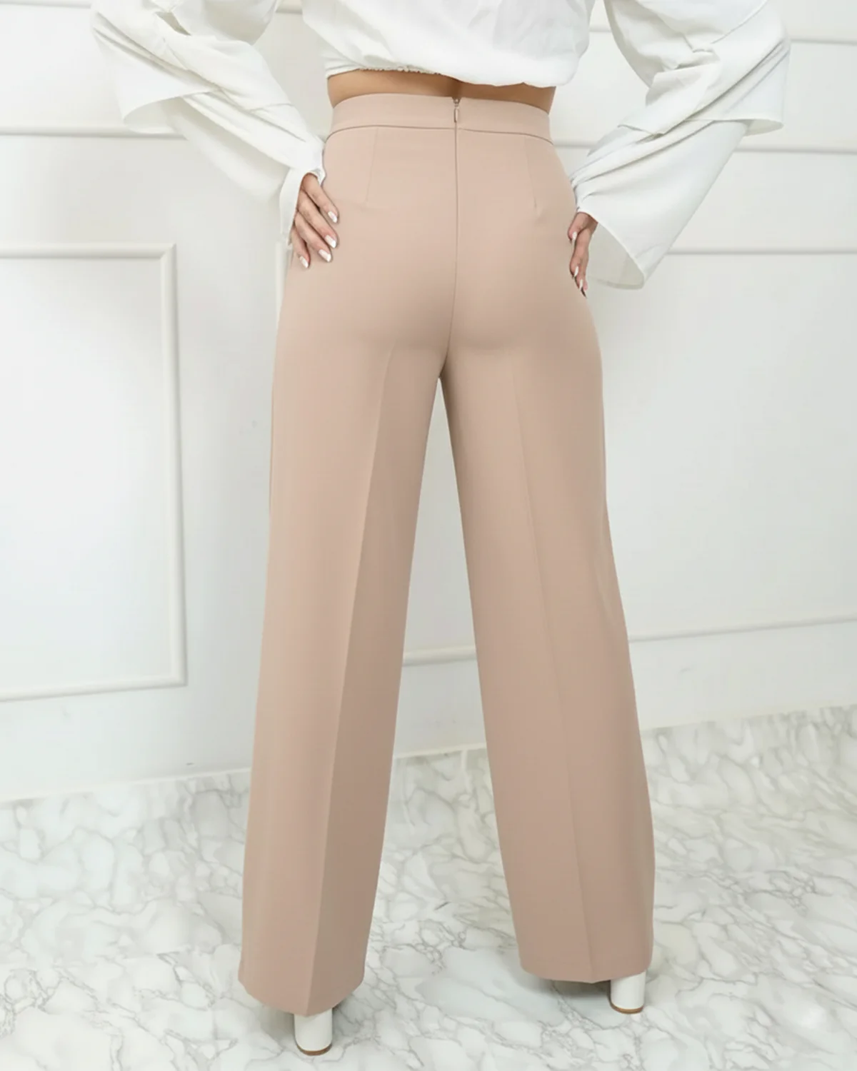 Corset Waist Pleated Pants - Beige - Image 3