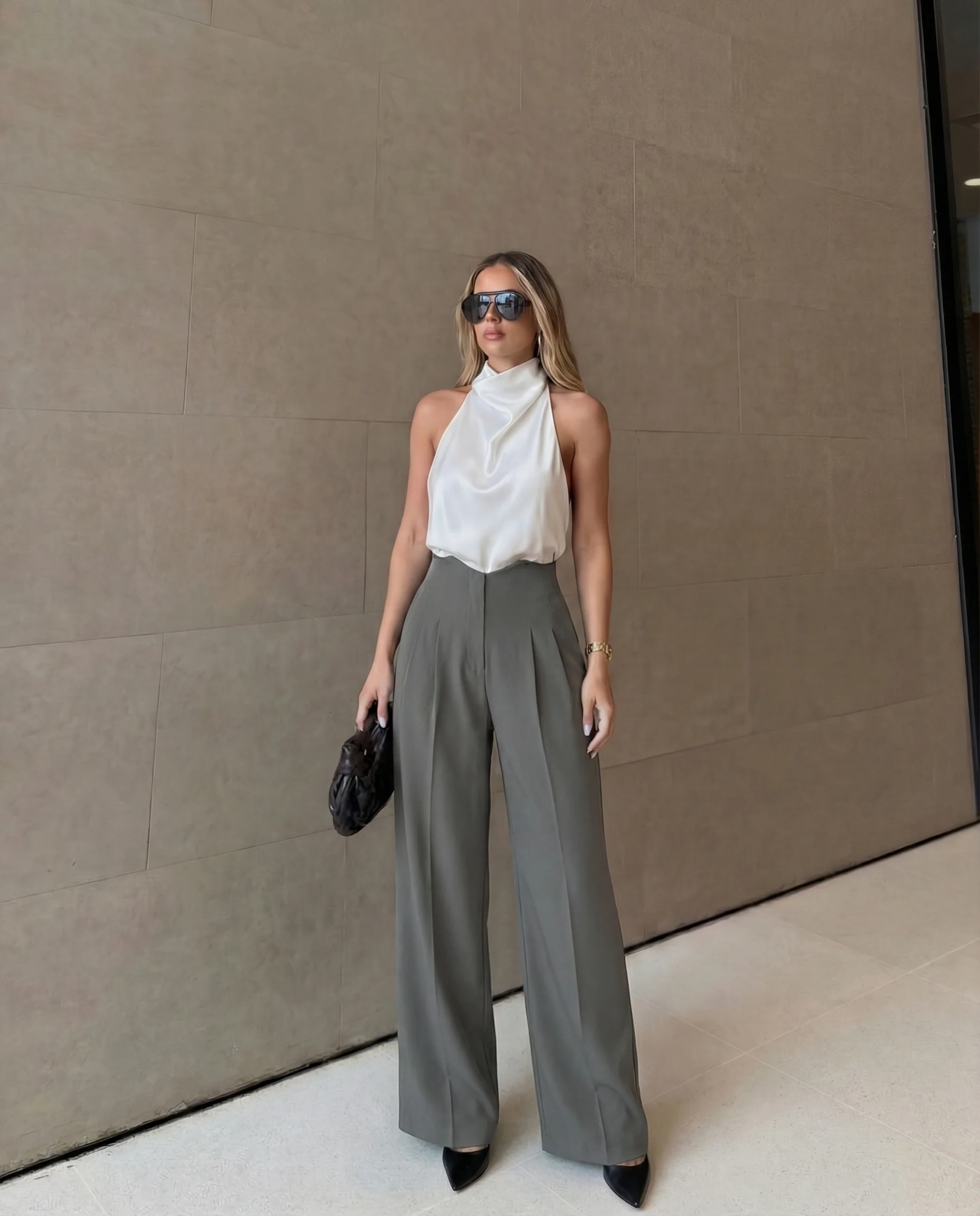 Grey Corset Waist Tailored Pants - Image 2