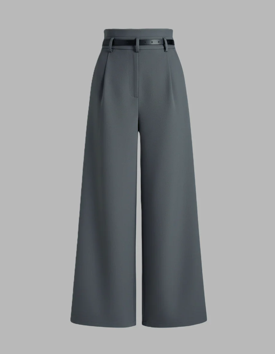 Dark Grey Pleated Pants With Belt - Image 2