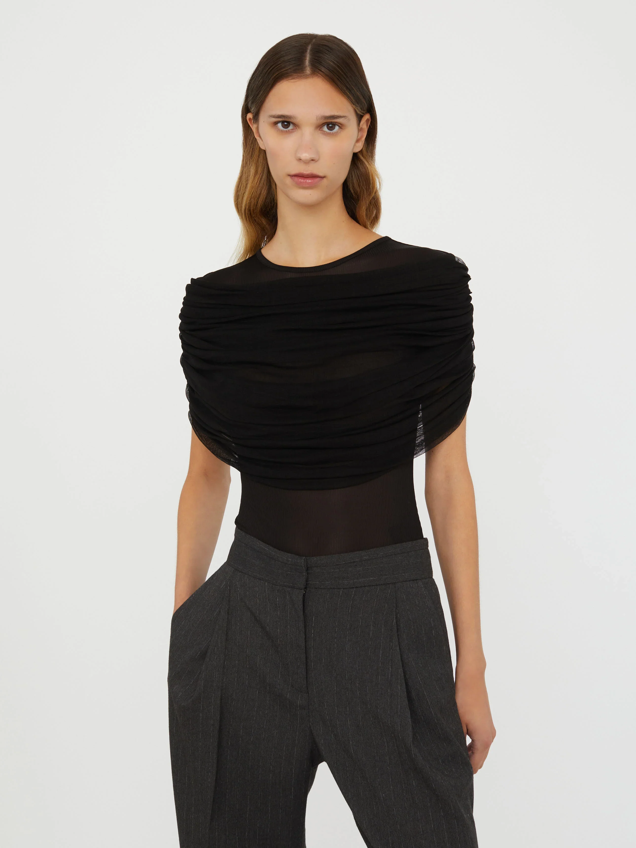 Draped Mesh Sheer Top