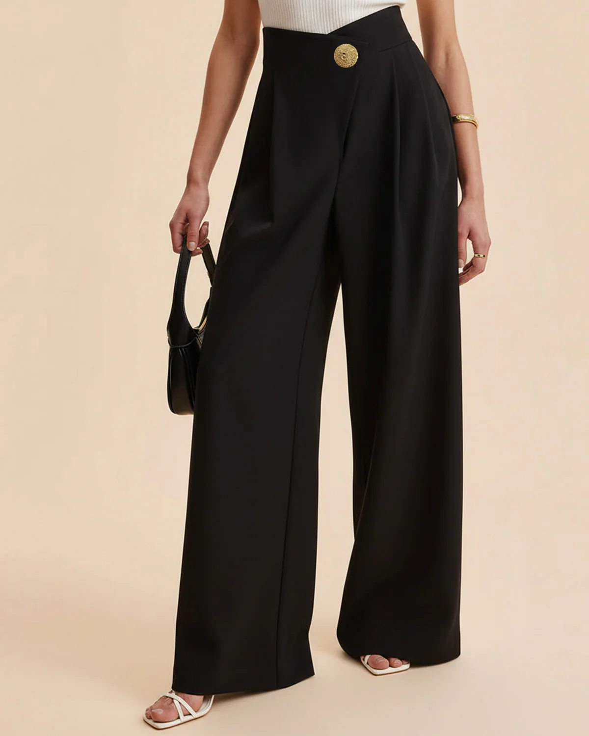 High Waist Wide Leg Trouser With Gold Accent - Image 3
