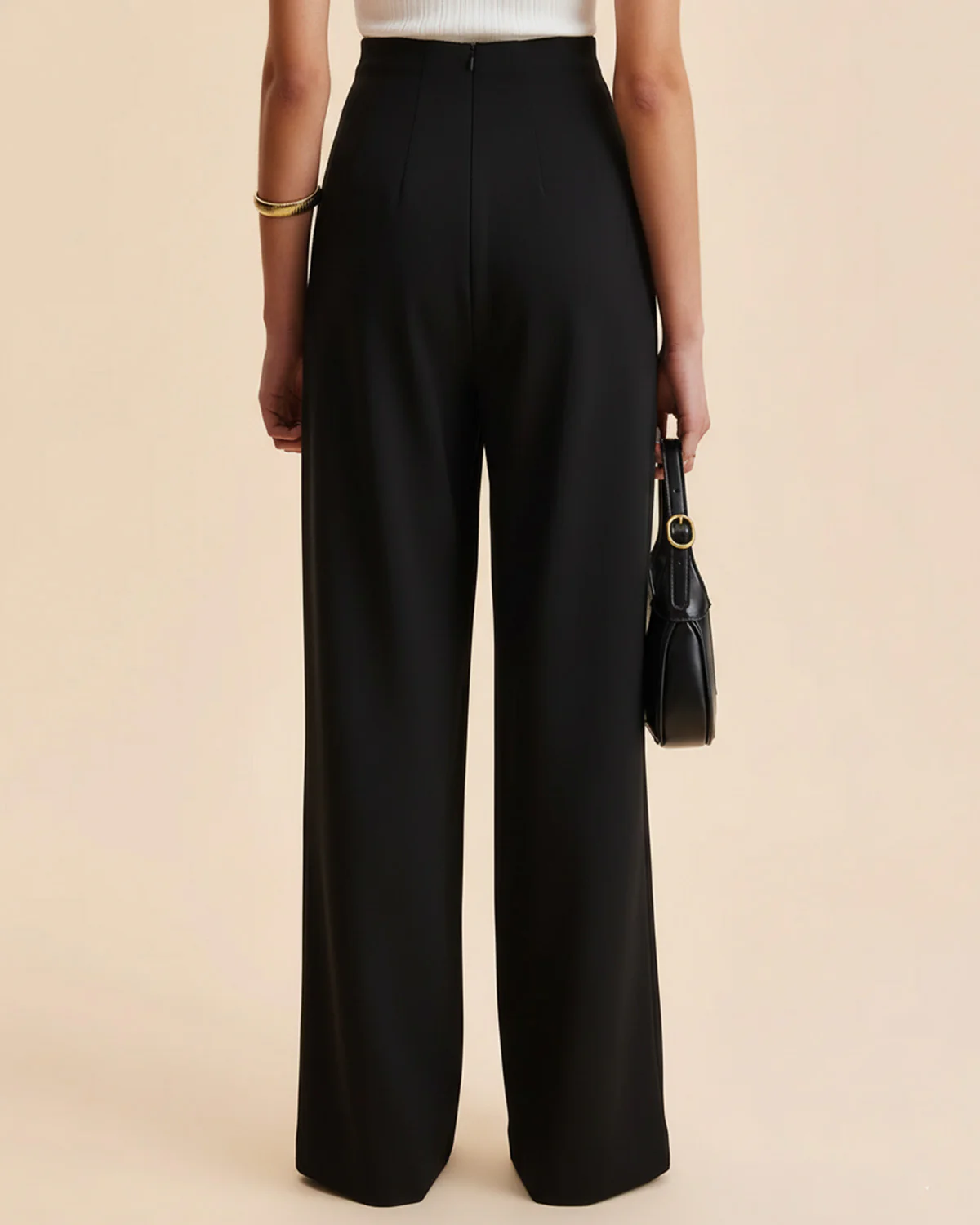 High Waist Wide Leg Trouser With Gold Accent - Image 5