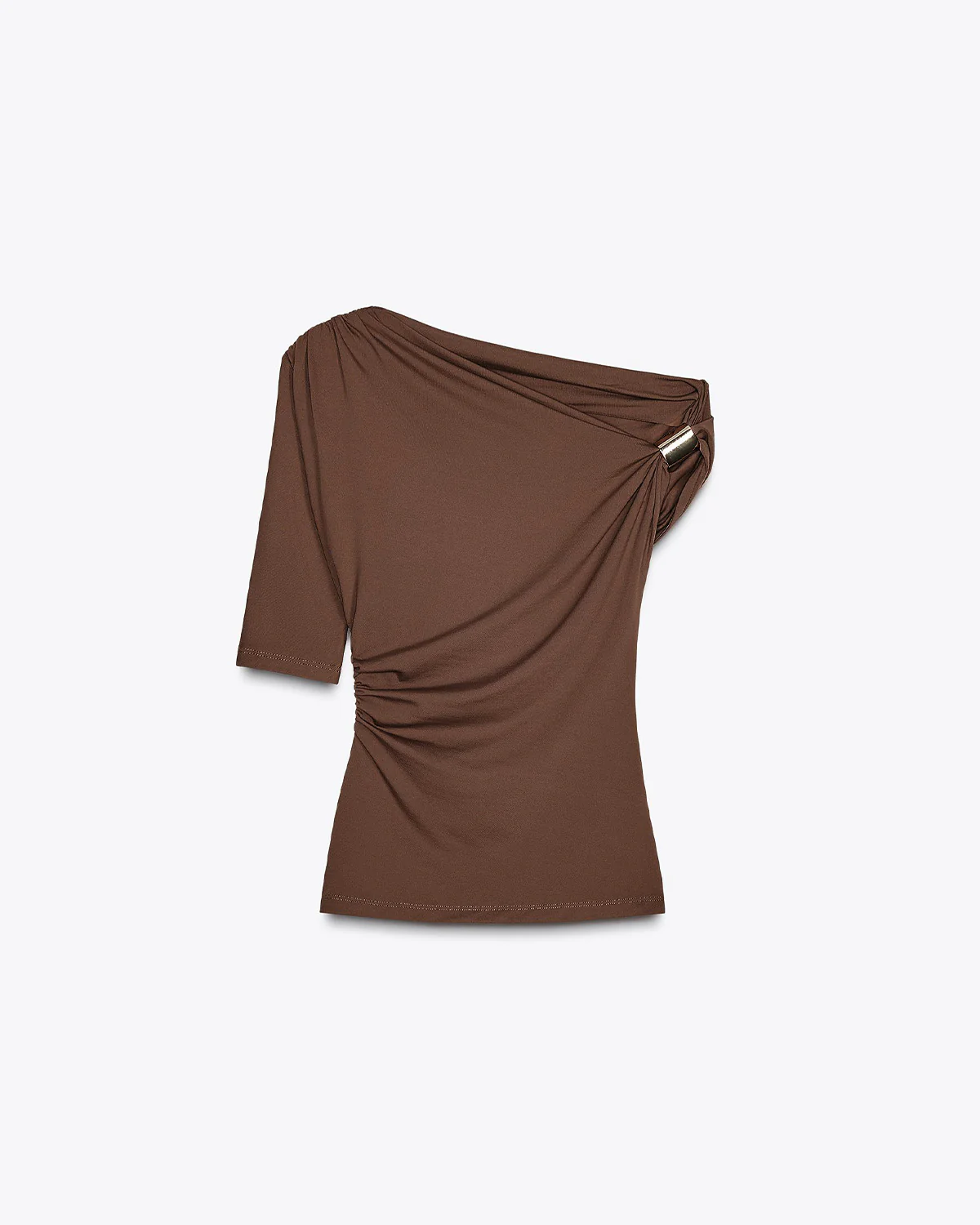 Gold Accent Brown Ribbed Top