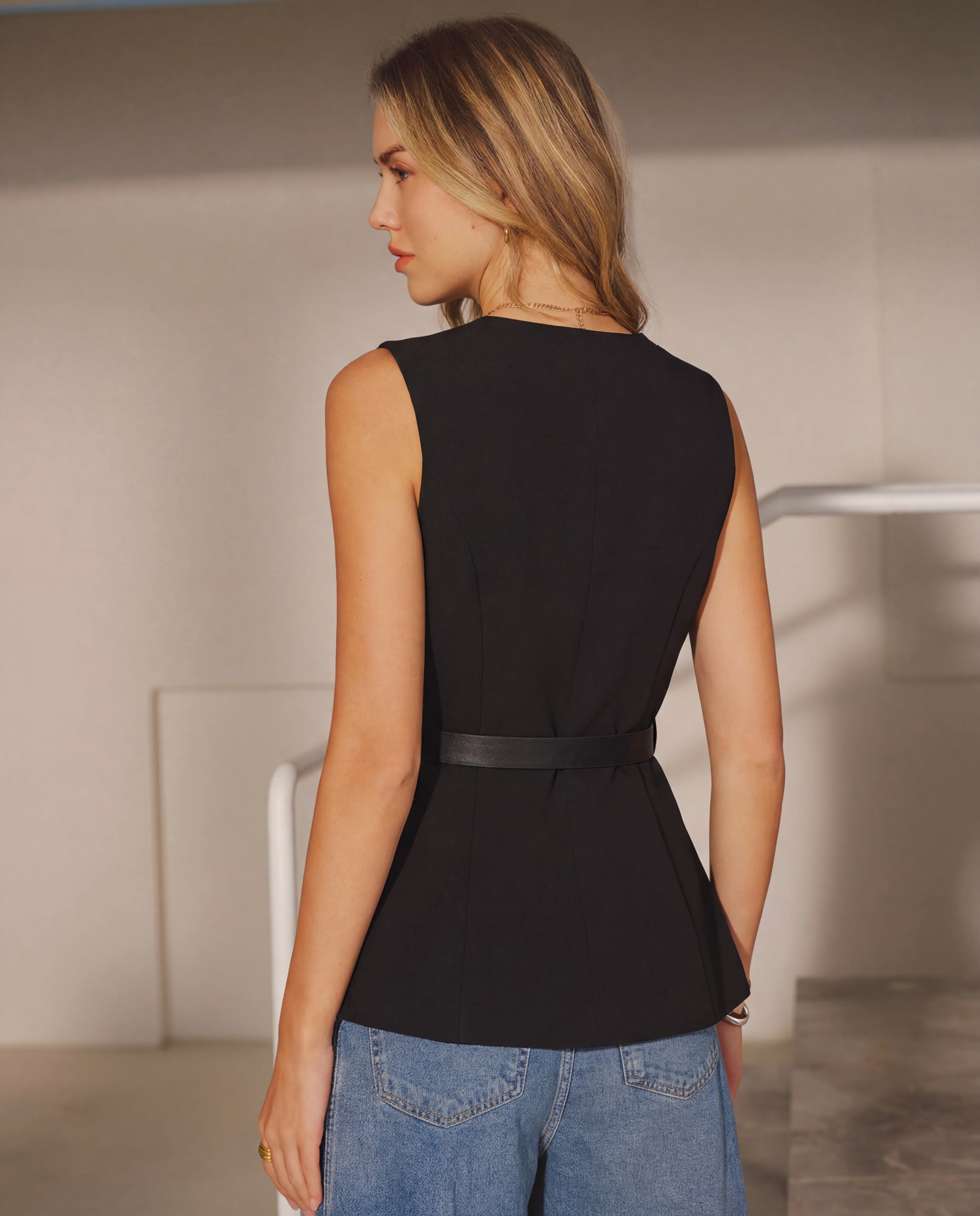 Gold Accent Vest In Black - Image 4
