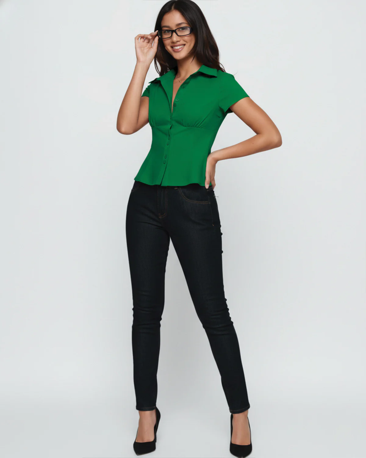 Green Waist Fitted Cotton Shirt - Image 4
