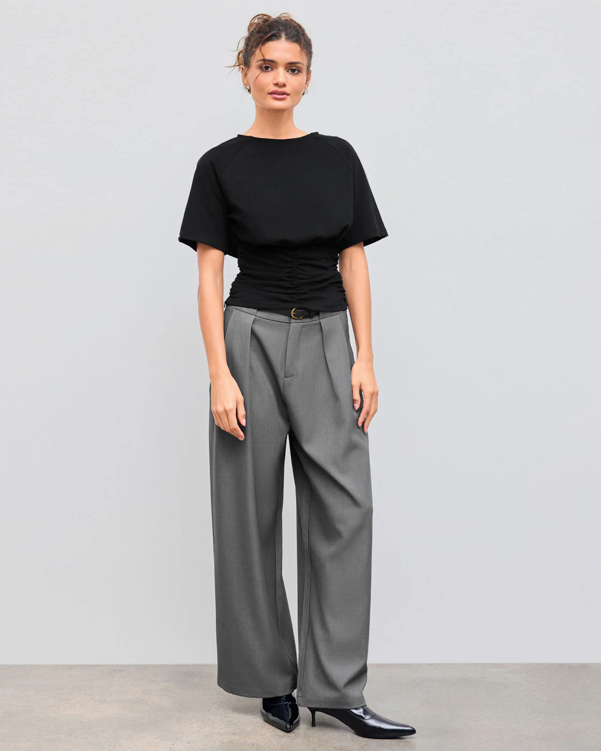 Grey Pleated Pants With Belt - Image 4
