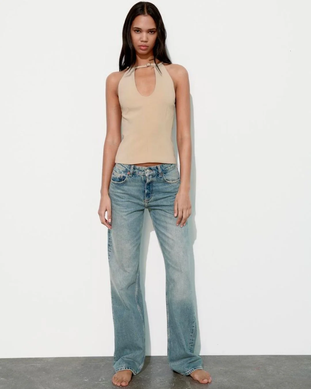 Belted Halter Top - Beige - Image 4