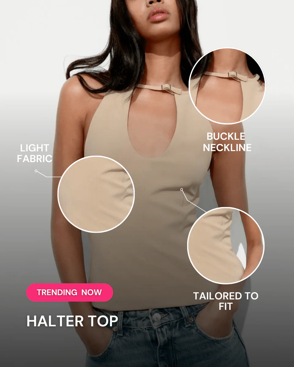Belted Halter Top - Beige - Image 5
