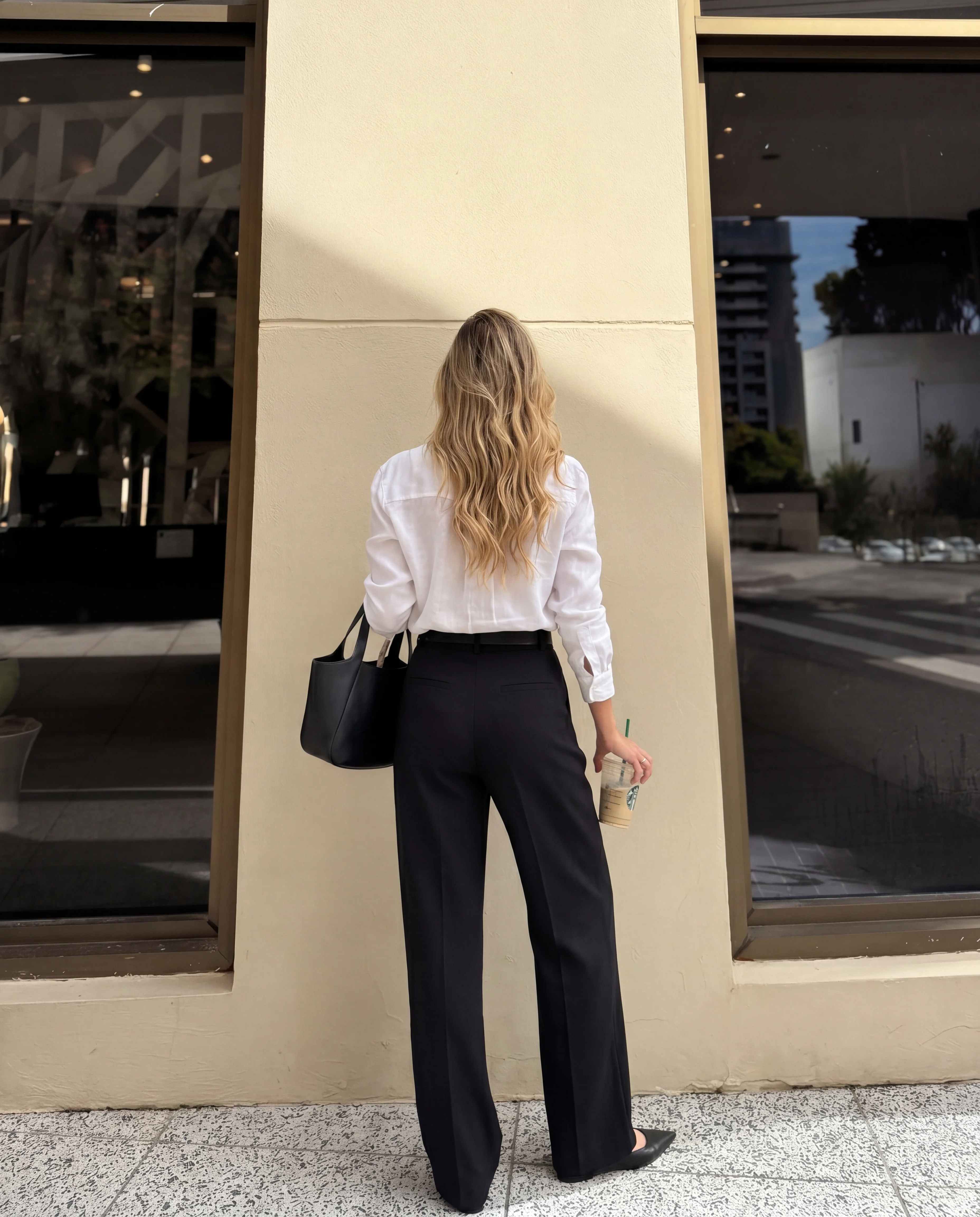 High-Rise Belted Straight Pants in Black - Image 3