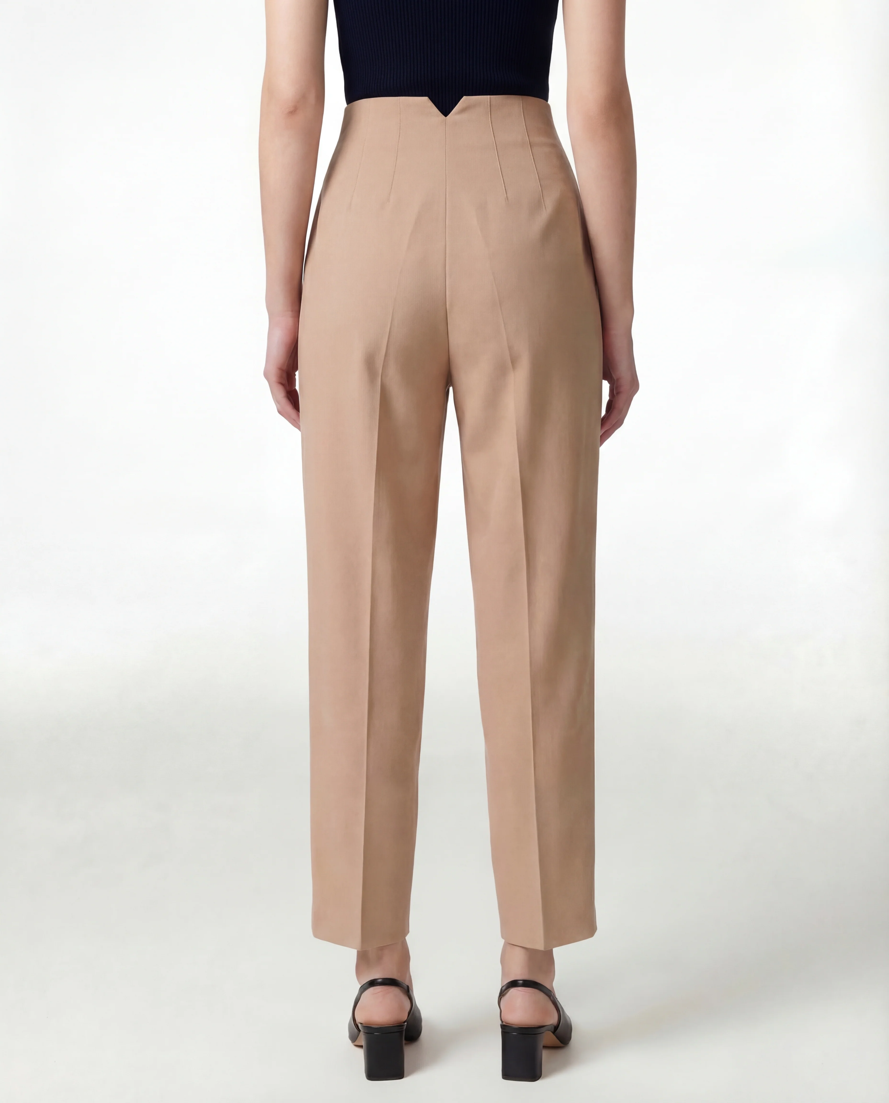 Tan High-Waist Tapered Trouser - Image 2
