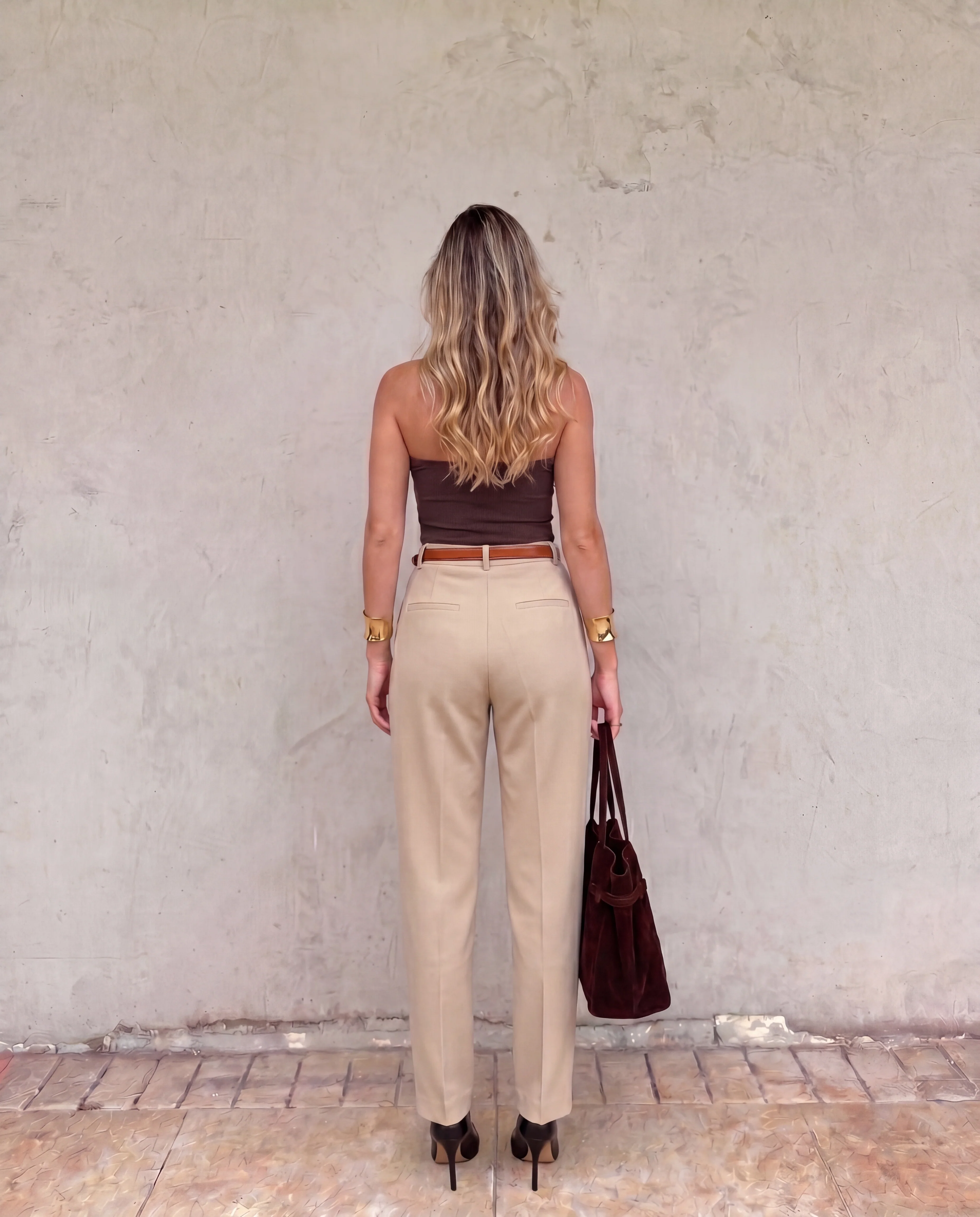 Beige High-Waist Tapered Trousers - Image 3