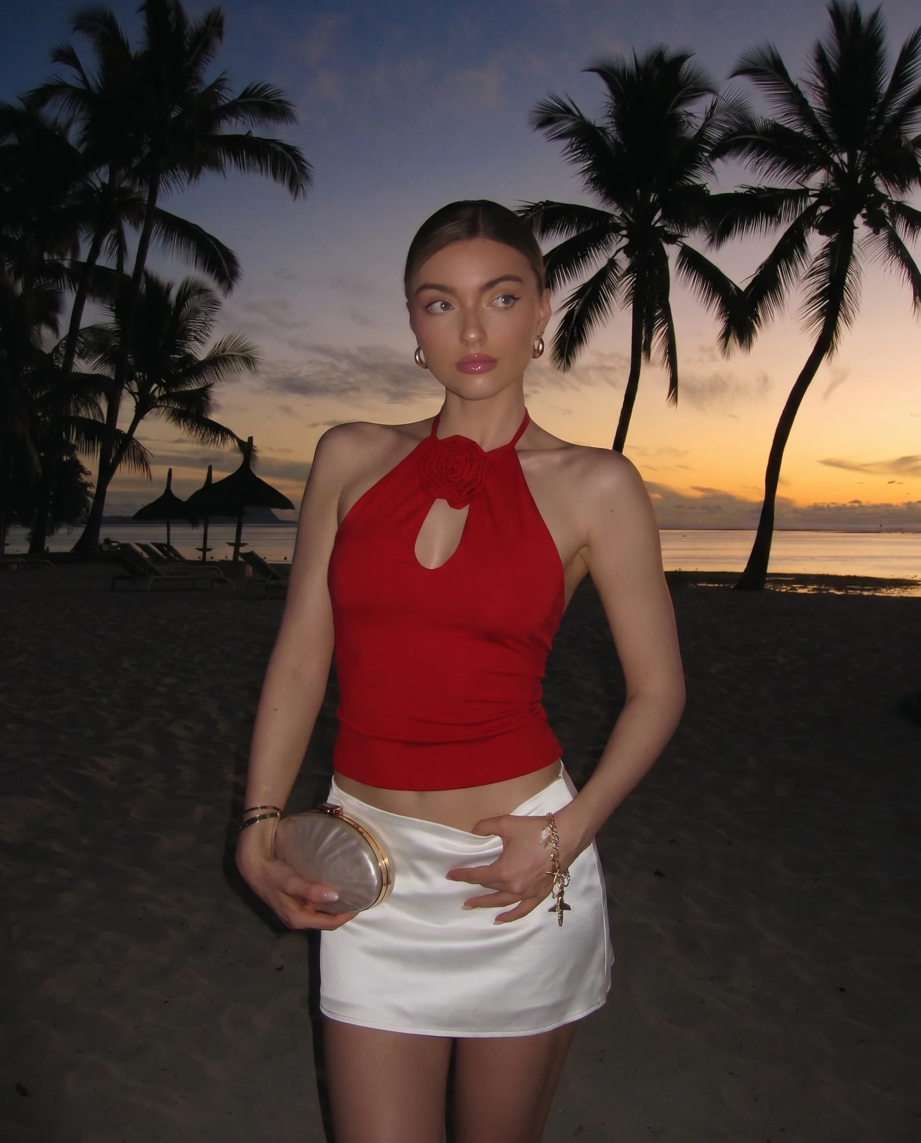 Keyhole Halter Neck Tie Back Crop Top