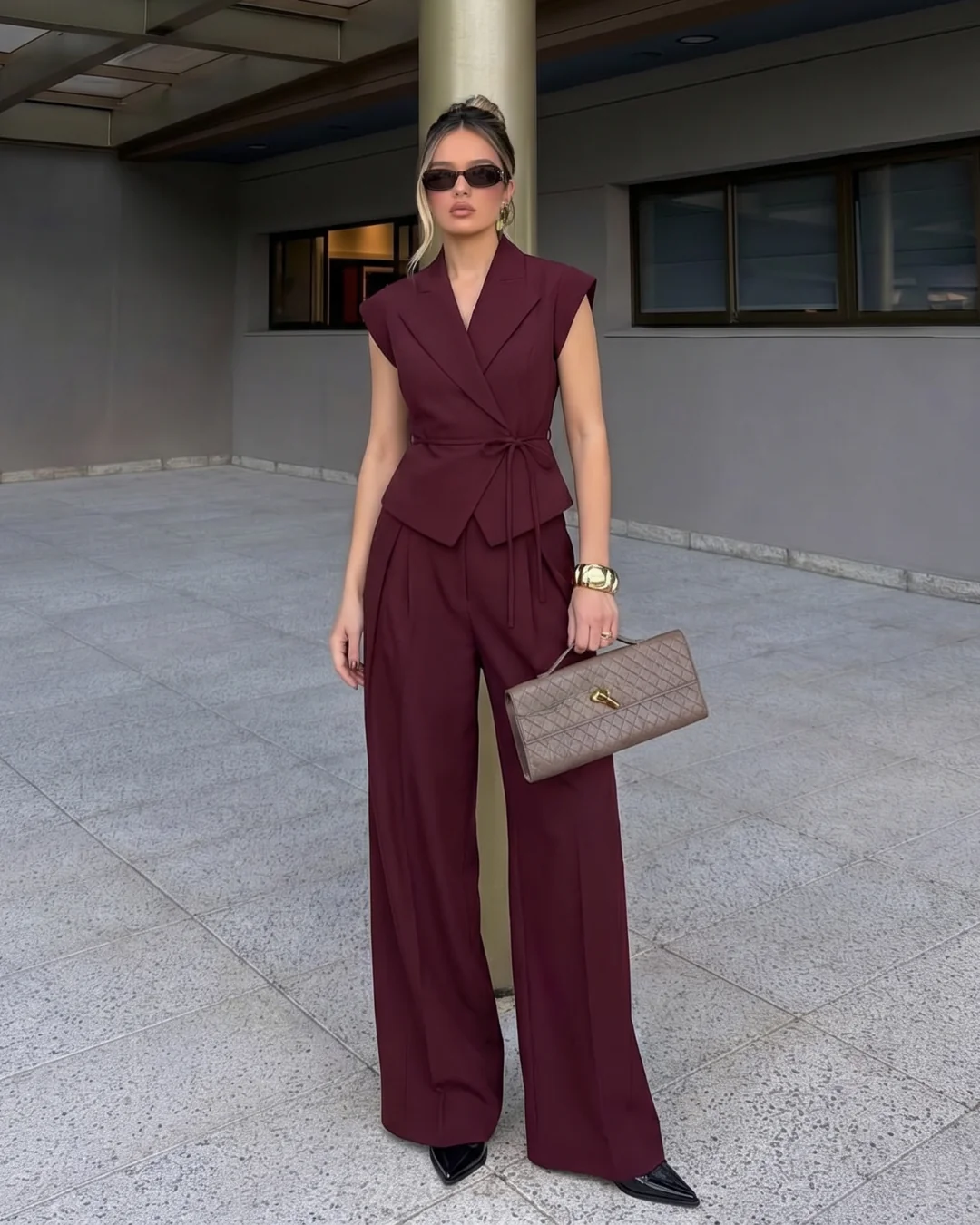 Maroon Structured Suit Set - Image 3