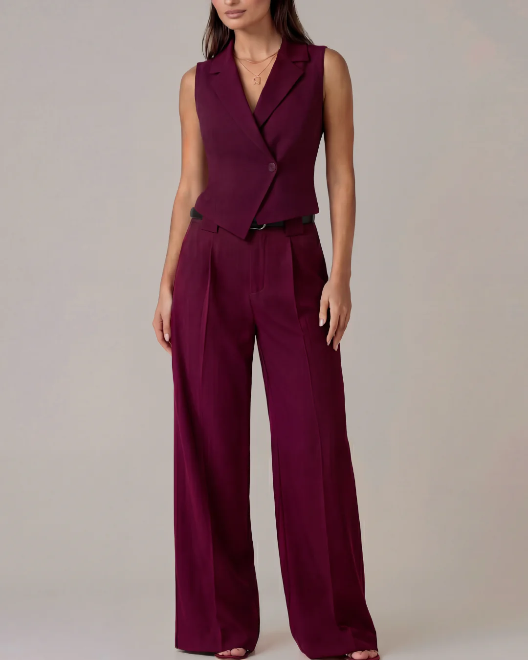 Maroon Vest And Pleated Trousers Set (Belt Included) - Image 5