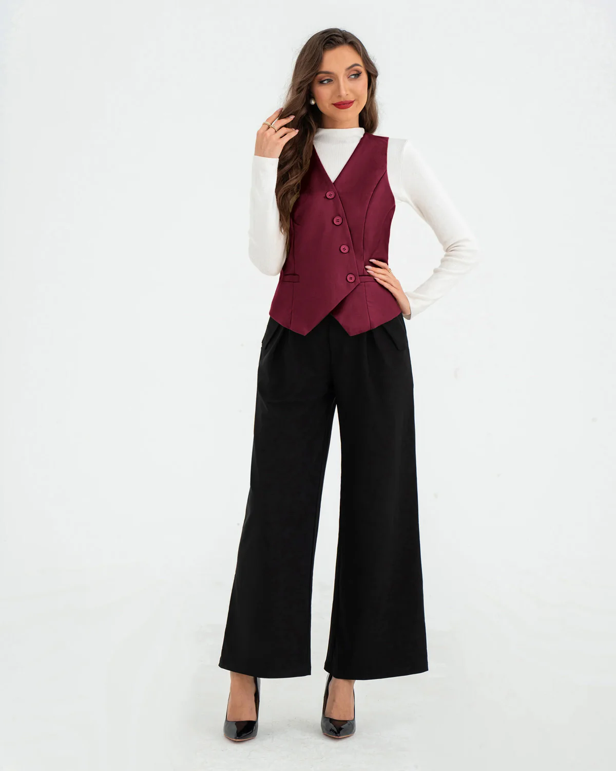Oblique Placket V-Neck Waist Coat - Image 4