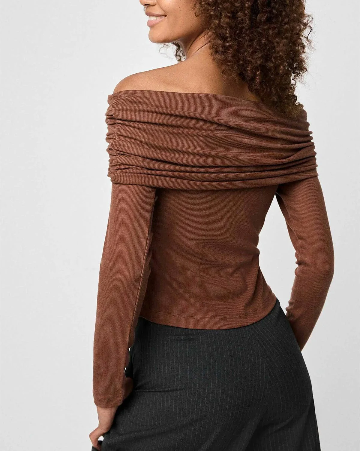 Off Shoulder Bardot Top With Long Sleeves - Image 3