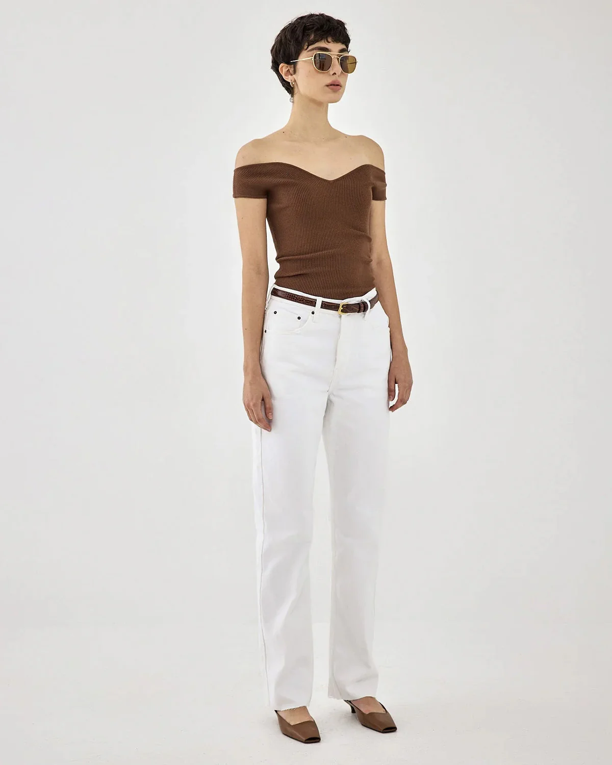 Off Shoulder Princess Cut Neck Brown Top - Image 4