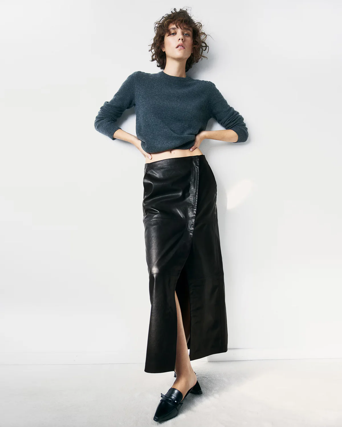 Panelled Wrap Leather Skirt - Image 2