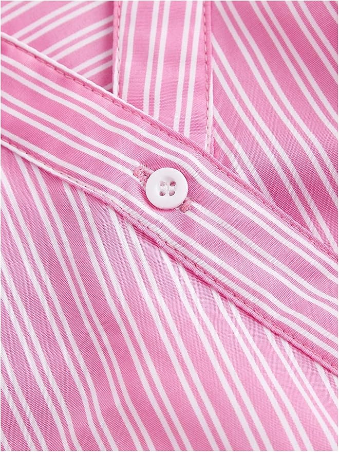 Pink Stripe Asymmetric Hem Shirt - Image 4