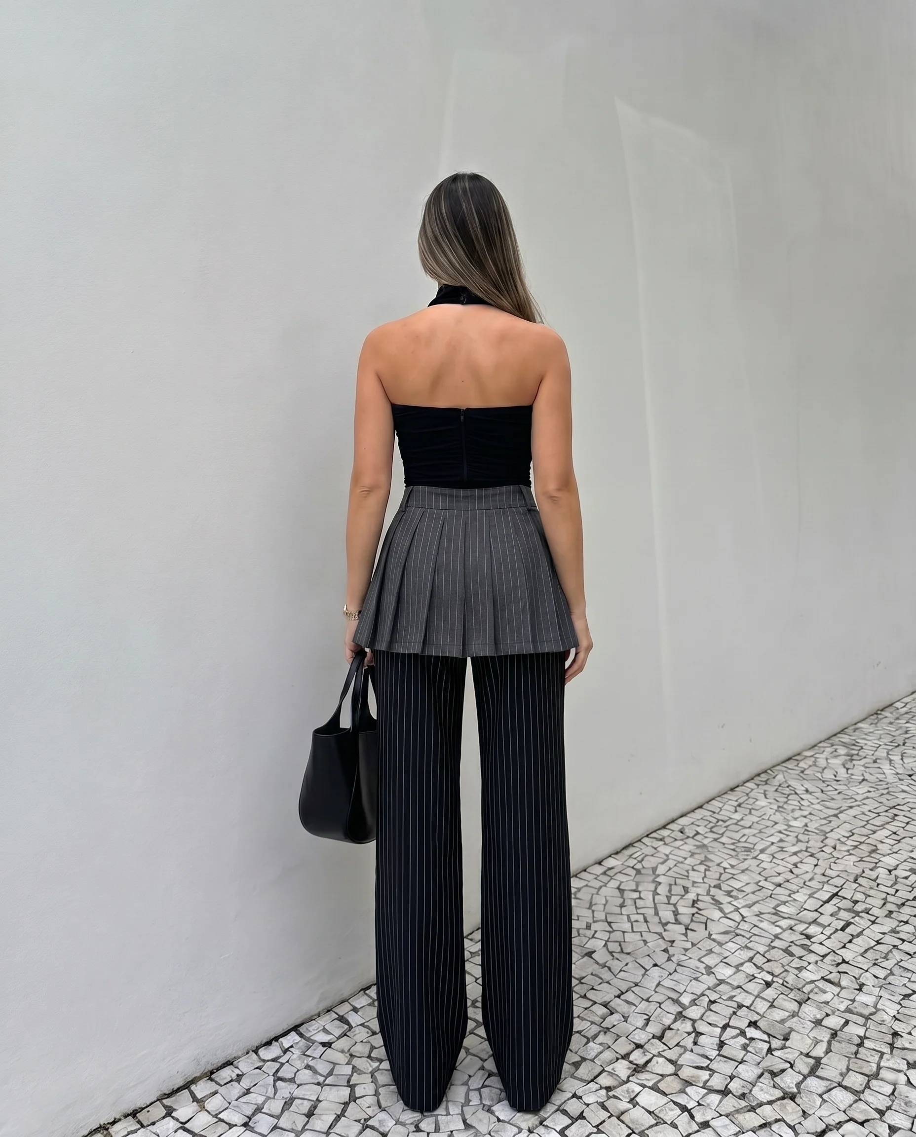 Pinstripe Wide Leg Trousers Skirt Pants - Image 4