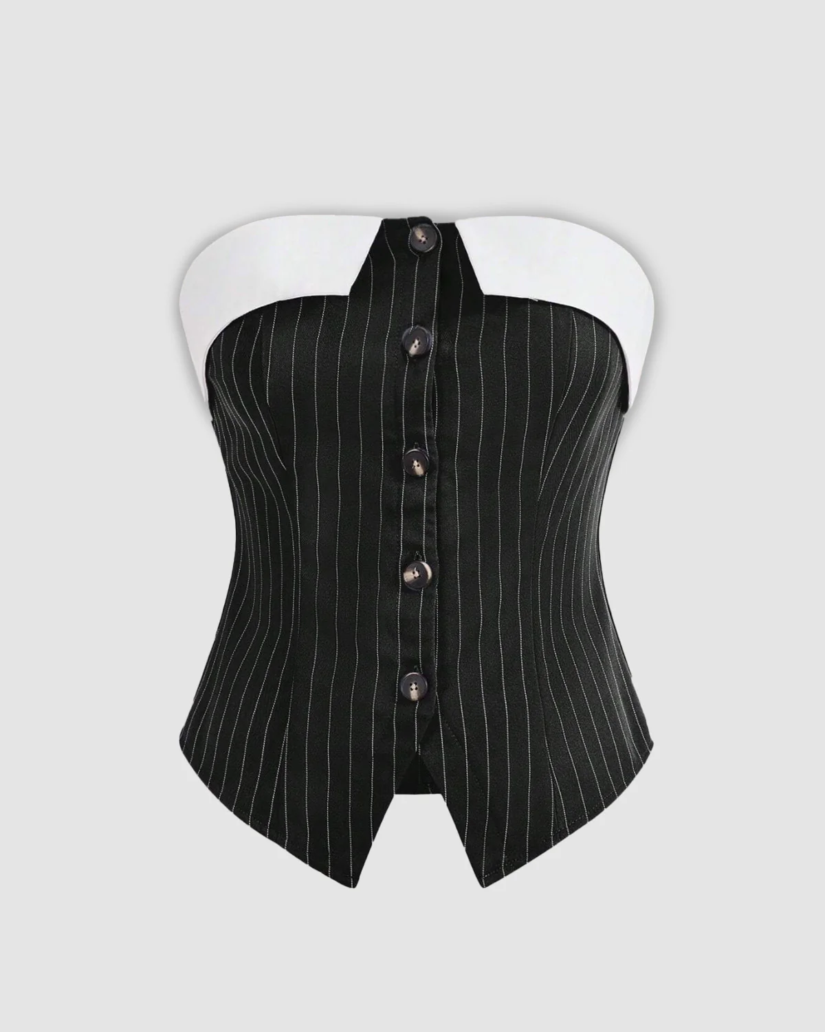 Black Pinstripe Button-Front Corset Top - Image 5