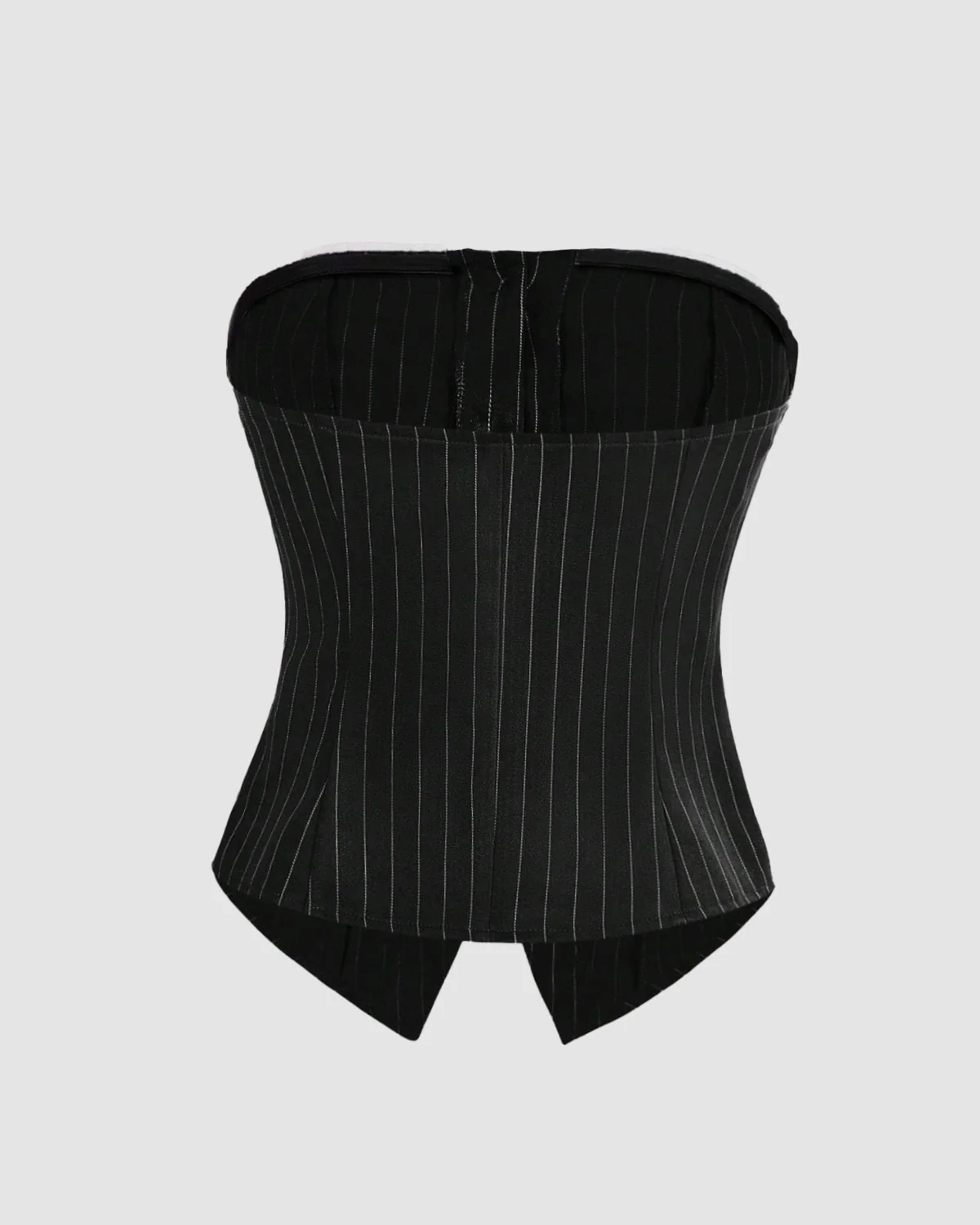 Black Pinstripe Button-Front Corset Top - Image 6