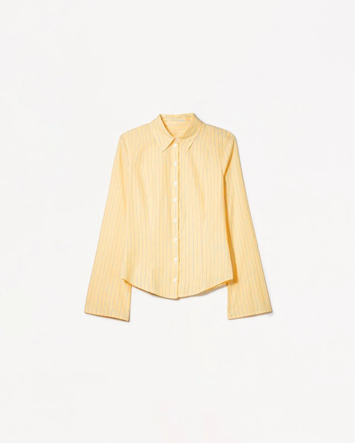 Pinstripes Flared Sleeves Shirt in Butter Yellow - Image 4