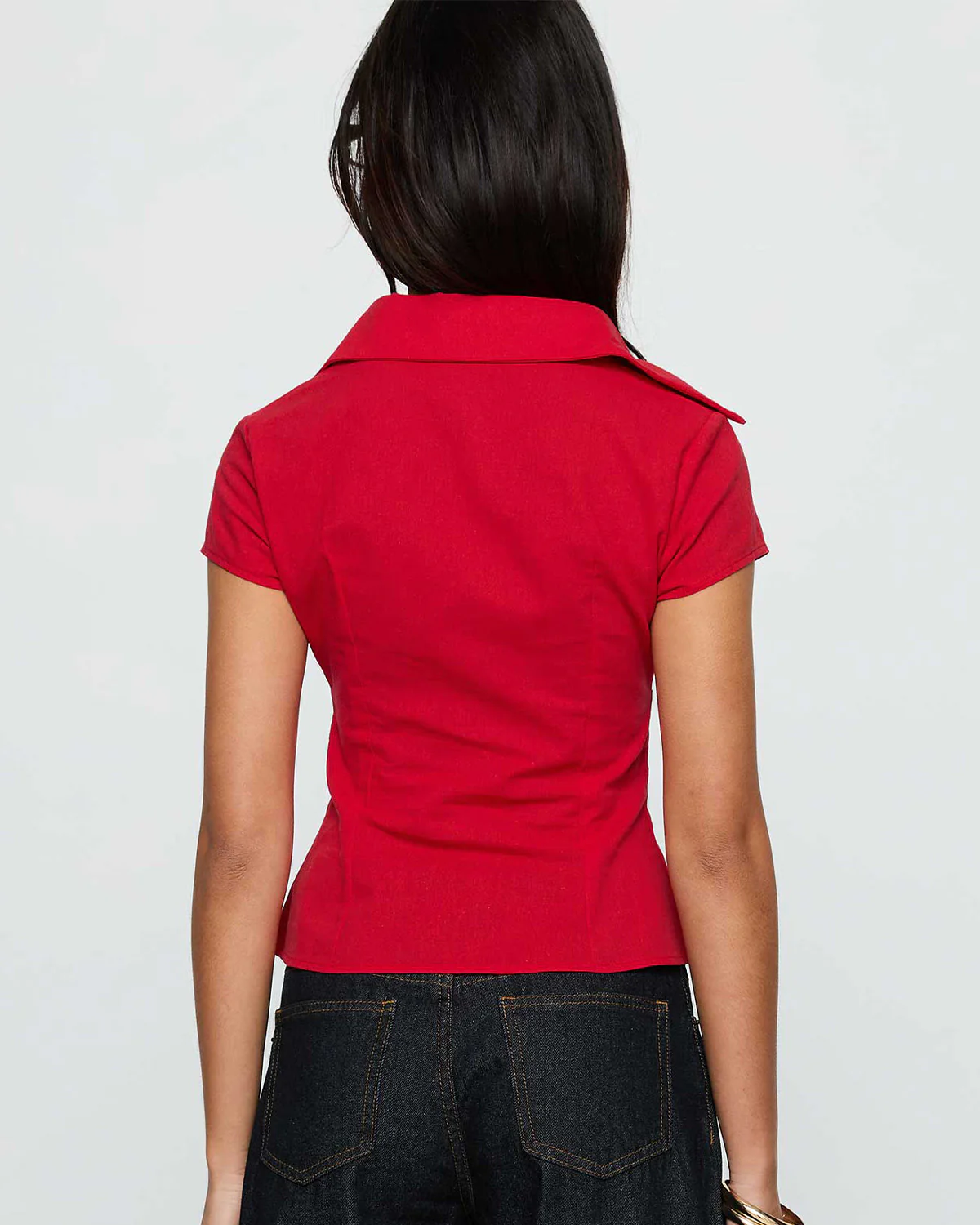 Red Waist Fitted Cotton Shirt - Image 3