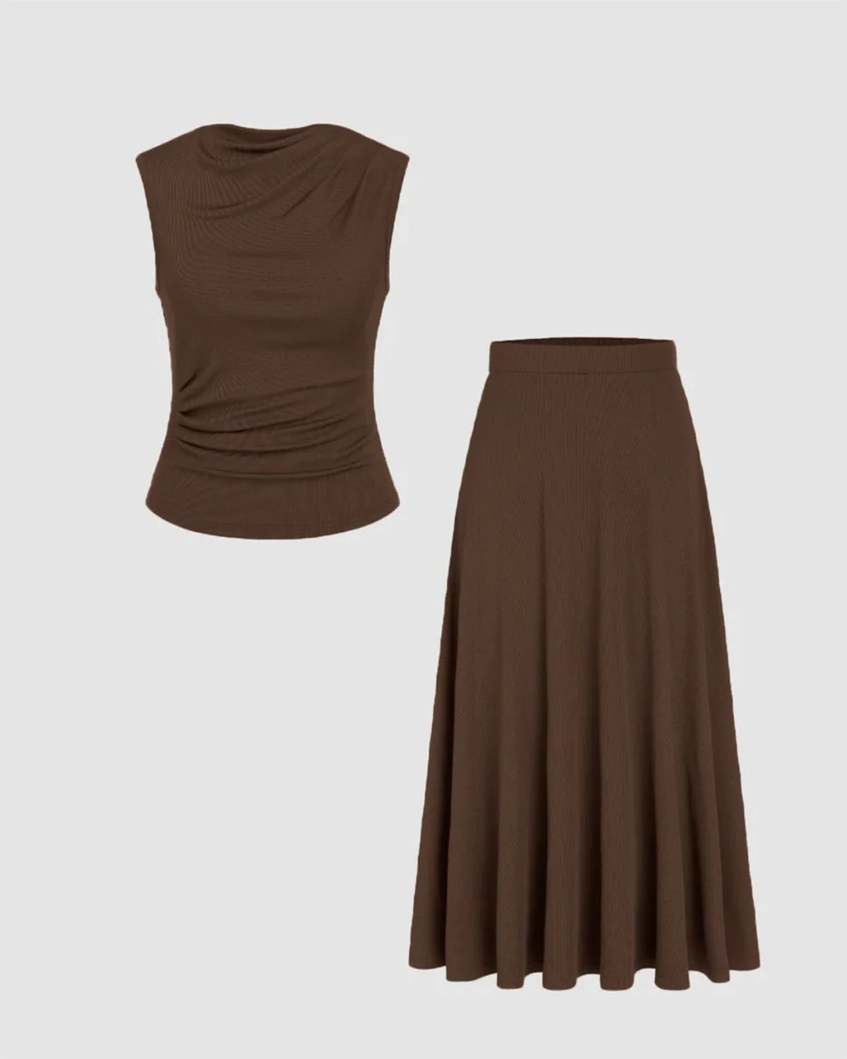Earthy Brown Co-Ord Set Top (Cowl Neck) - Image 3