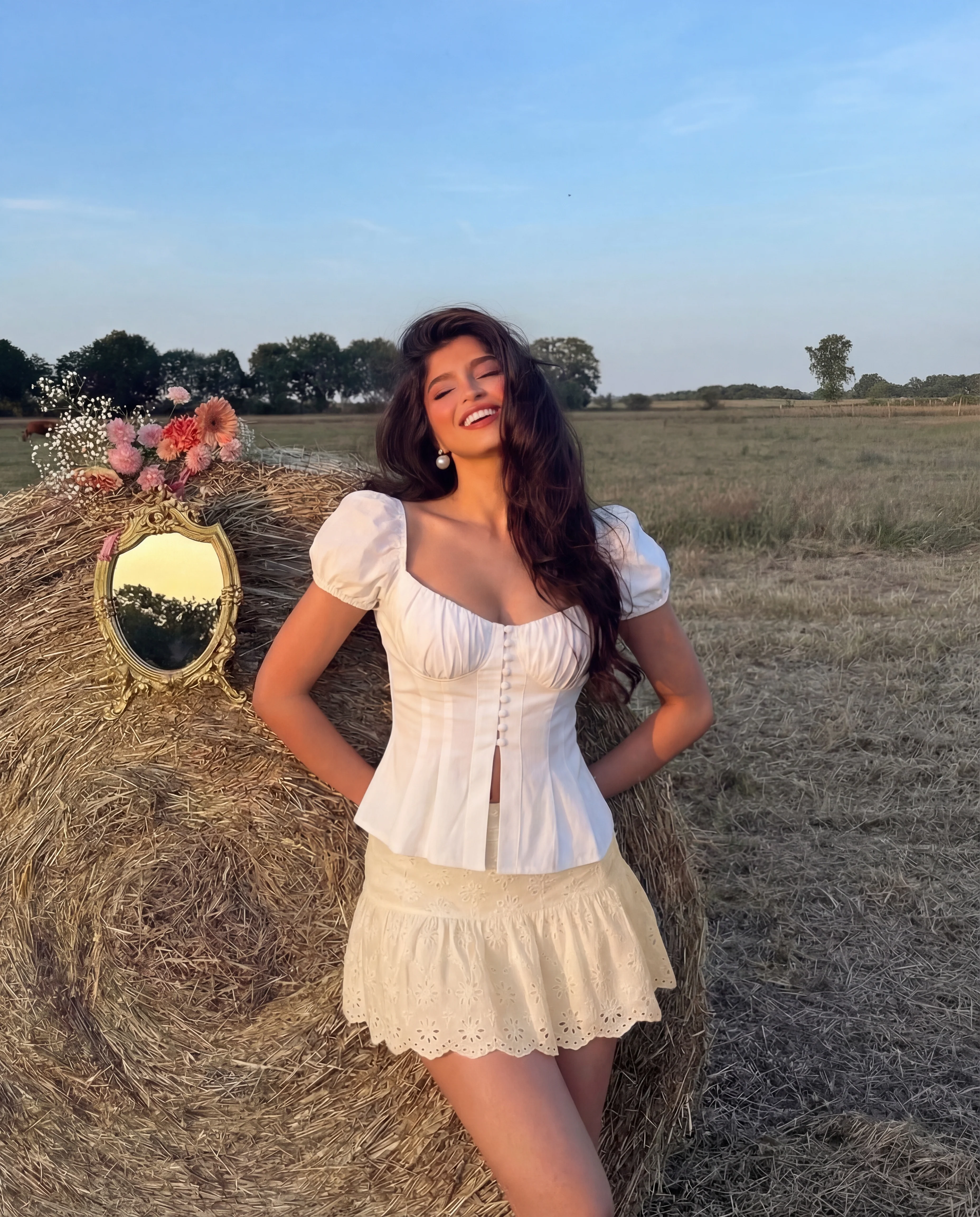 White Button Up Ruched Peplum Top - Image 2