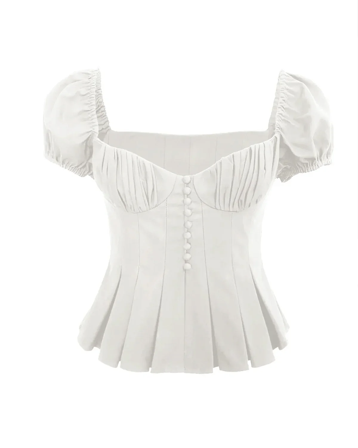 White Button Up Ruched Peplum Top - Image 5