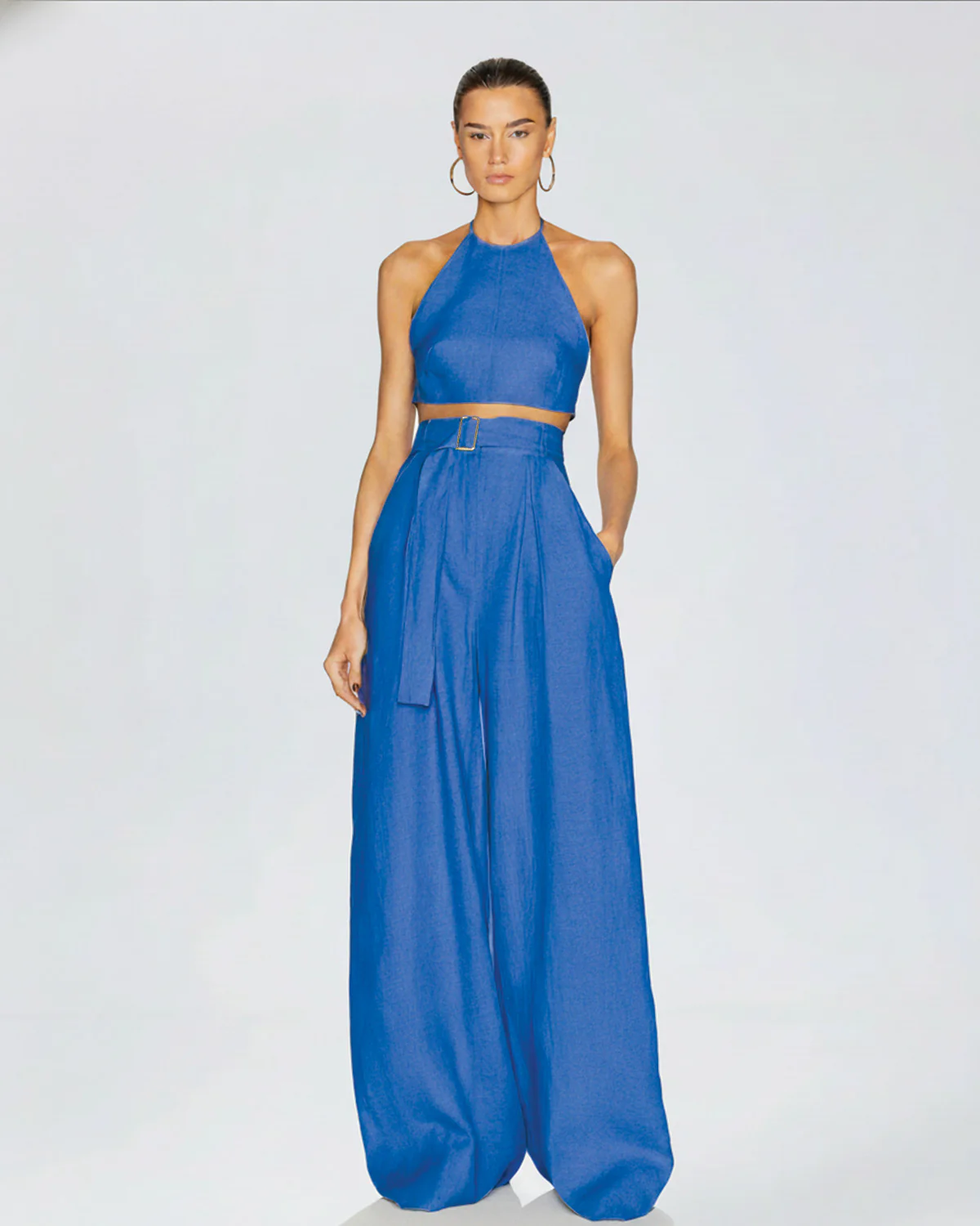 Sapphire Blue Chic Tailored Belted Co-Ord Set