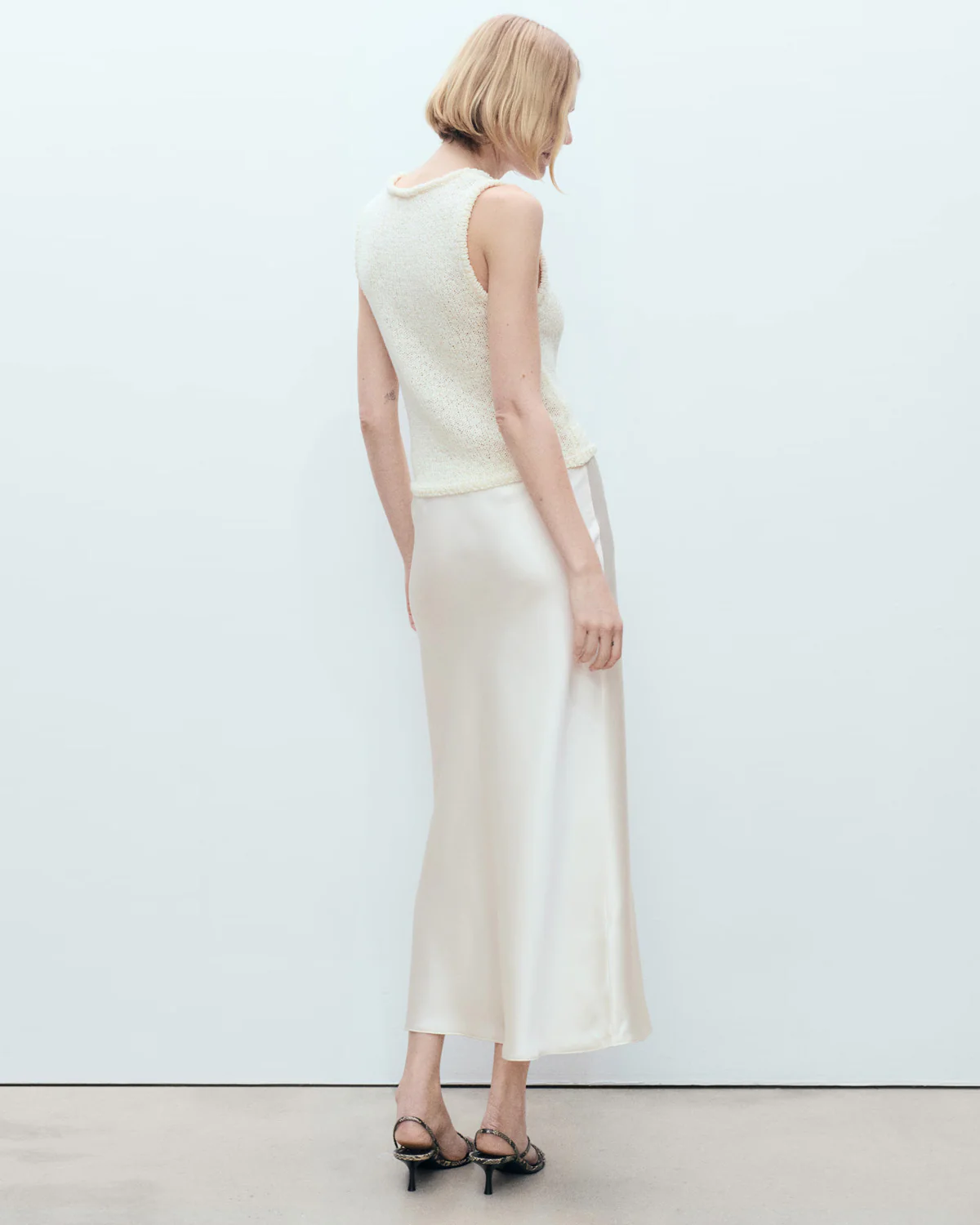 Ivory Satin Pencil Skirt - Image 3